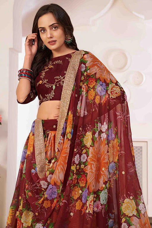 Maroon Colour Georgette Designer Lehenga Choli LC1240044 B