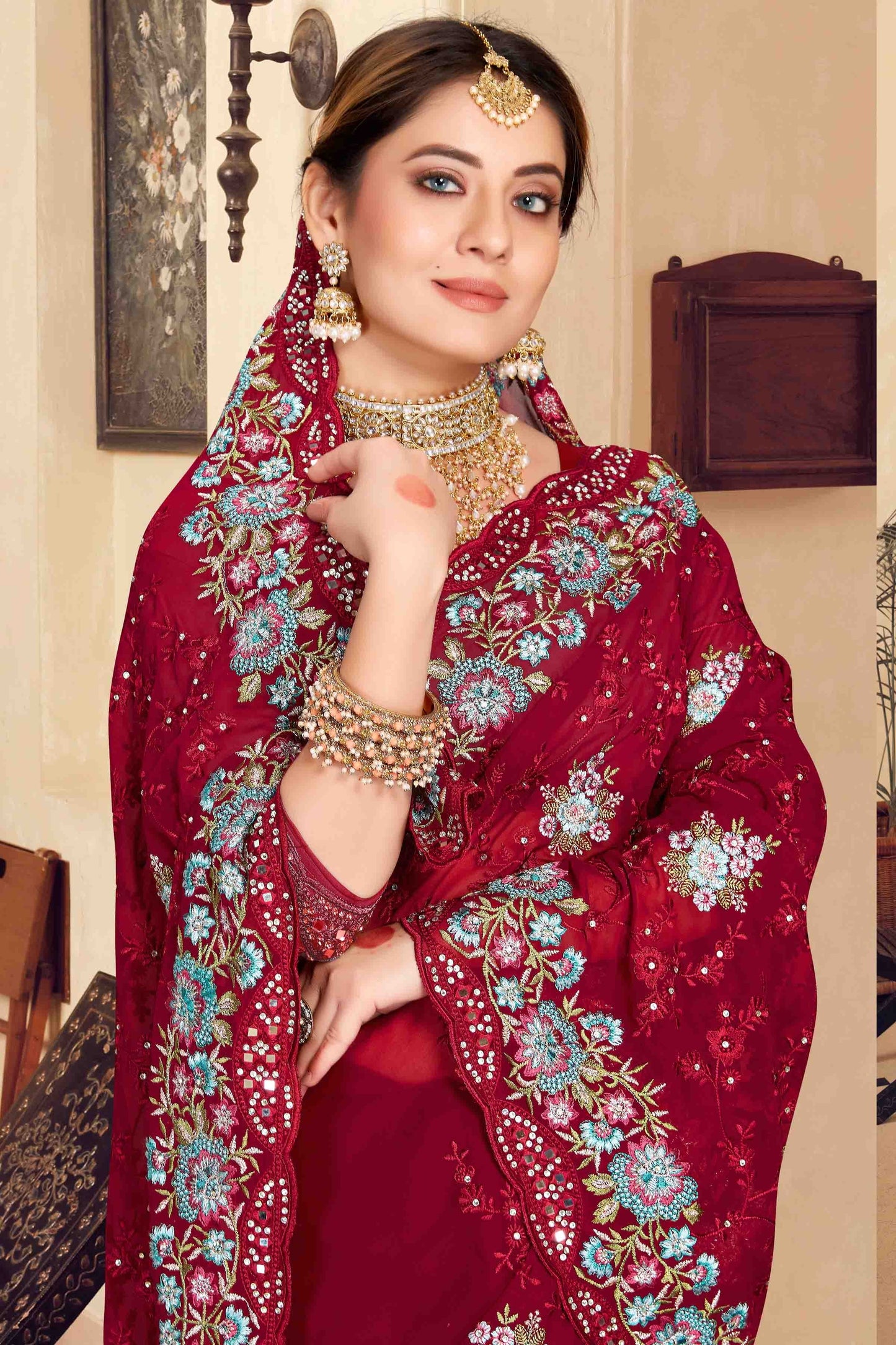 Maroon Colour Georgette Designer Saree SD1121153 A