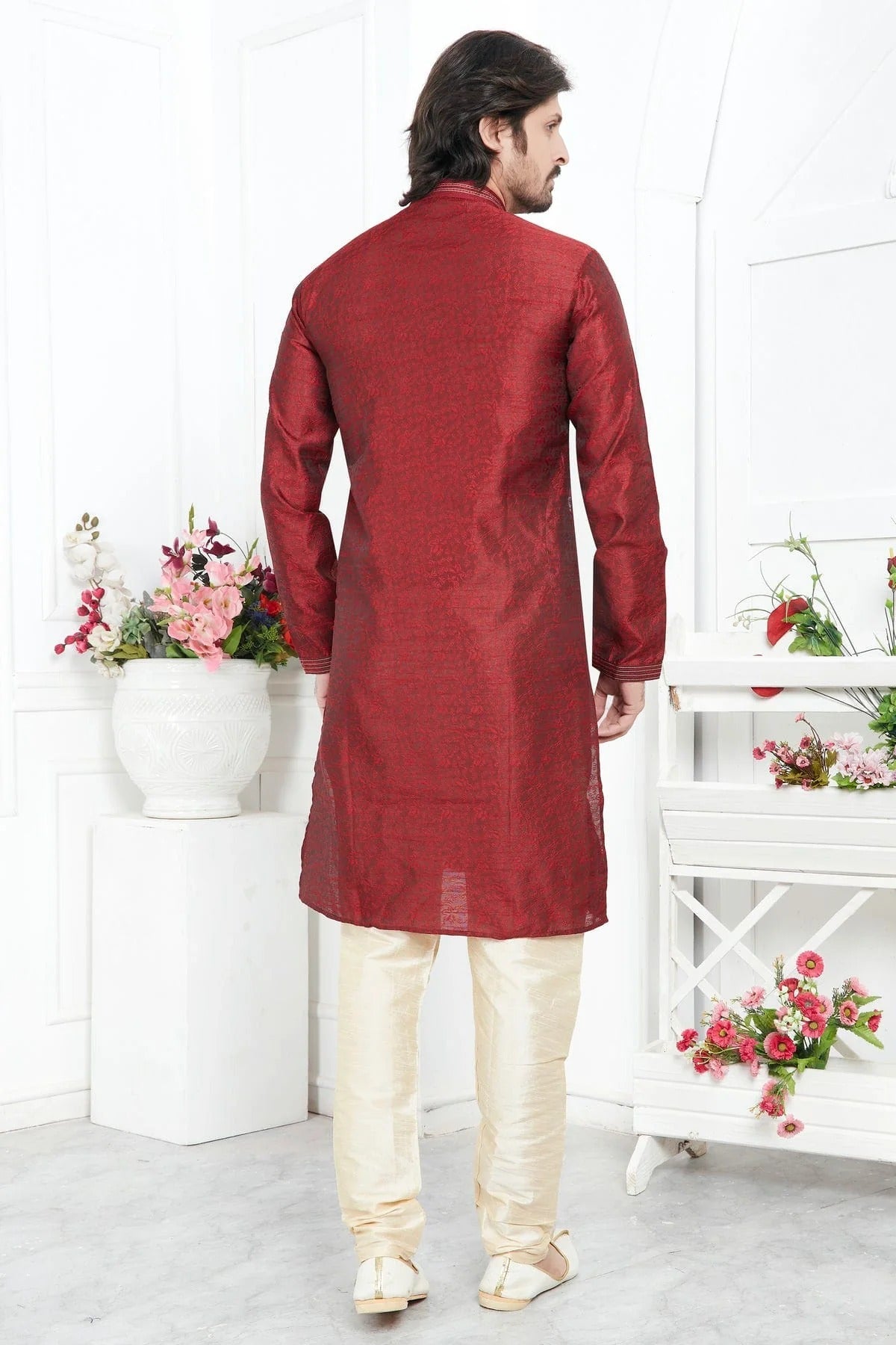 Maroon Colour Jacquard Silk Brocade Kurta Pajama KP1230213 B