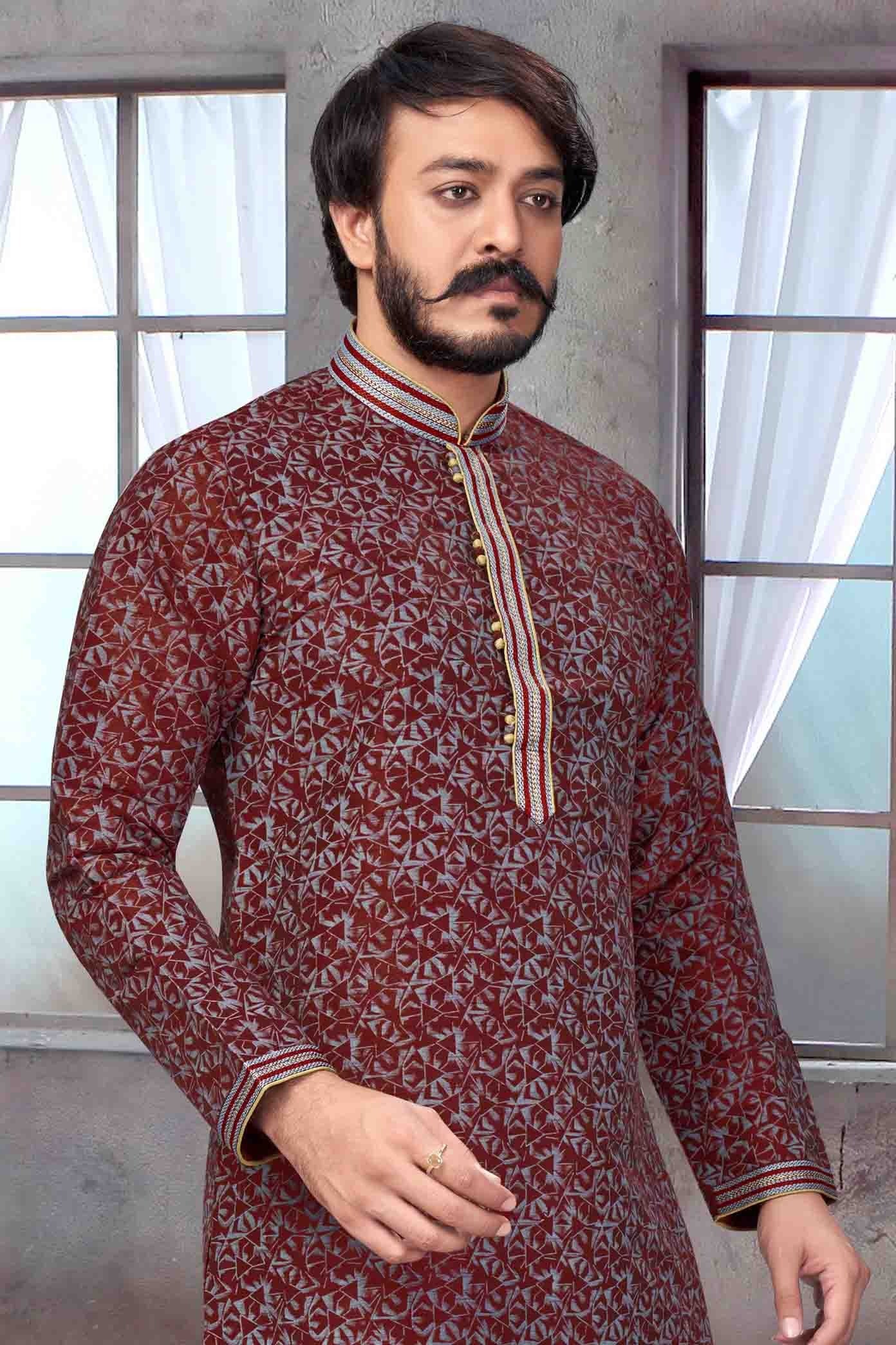 Maroon Colour Kurta Pajama In Jacquard Silk KP1210067 A
