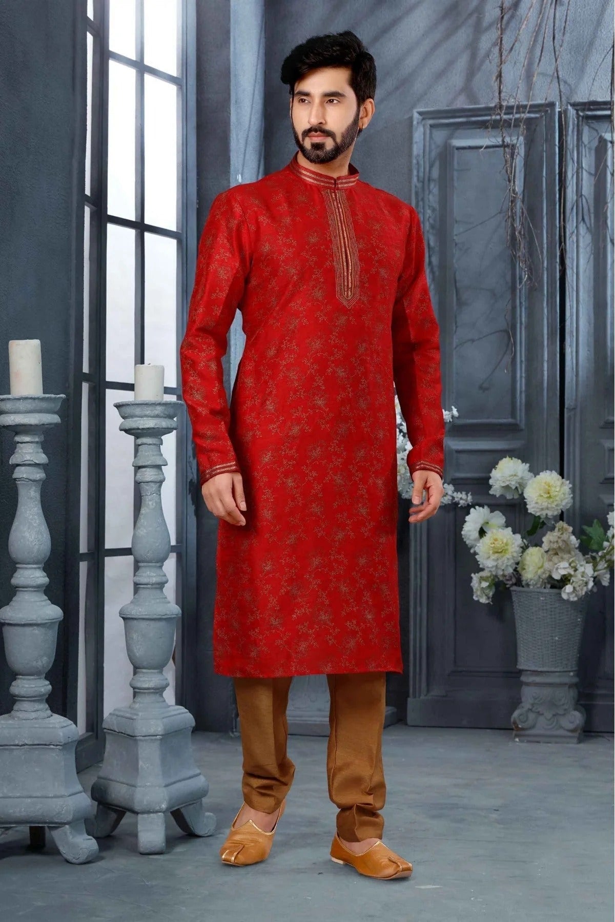 Maroon Colour Kurta Pajama In Silk Fabric KP1040140