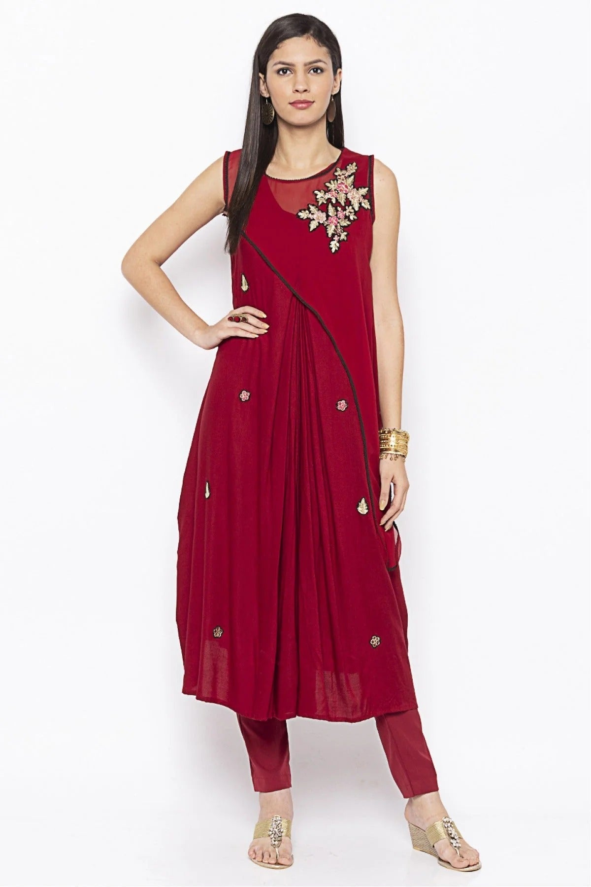 Maroon Colour Plus Size Cotton Embroidery Kurta Set KR1070677