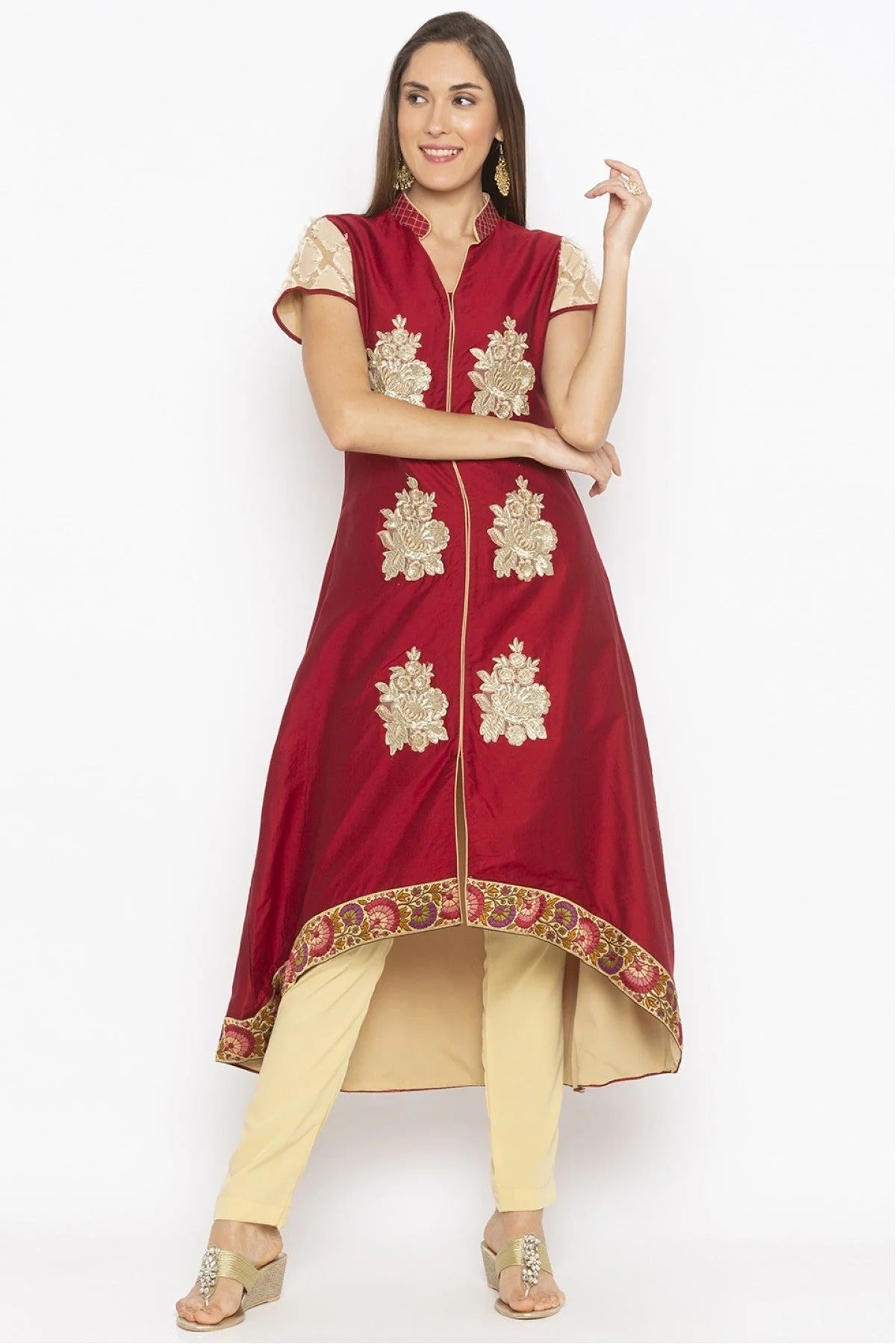 Maroon Colour Plus Size Cotton Silk Embroidery Kurta Set KR1070499
