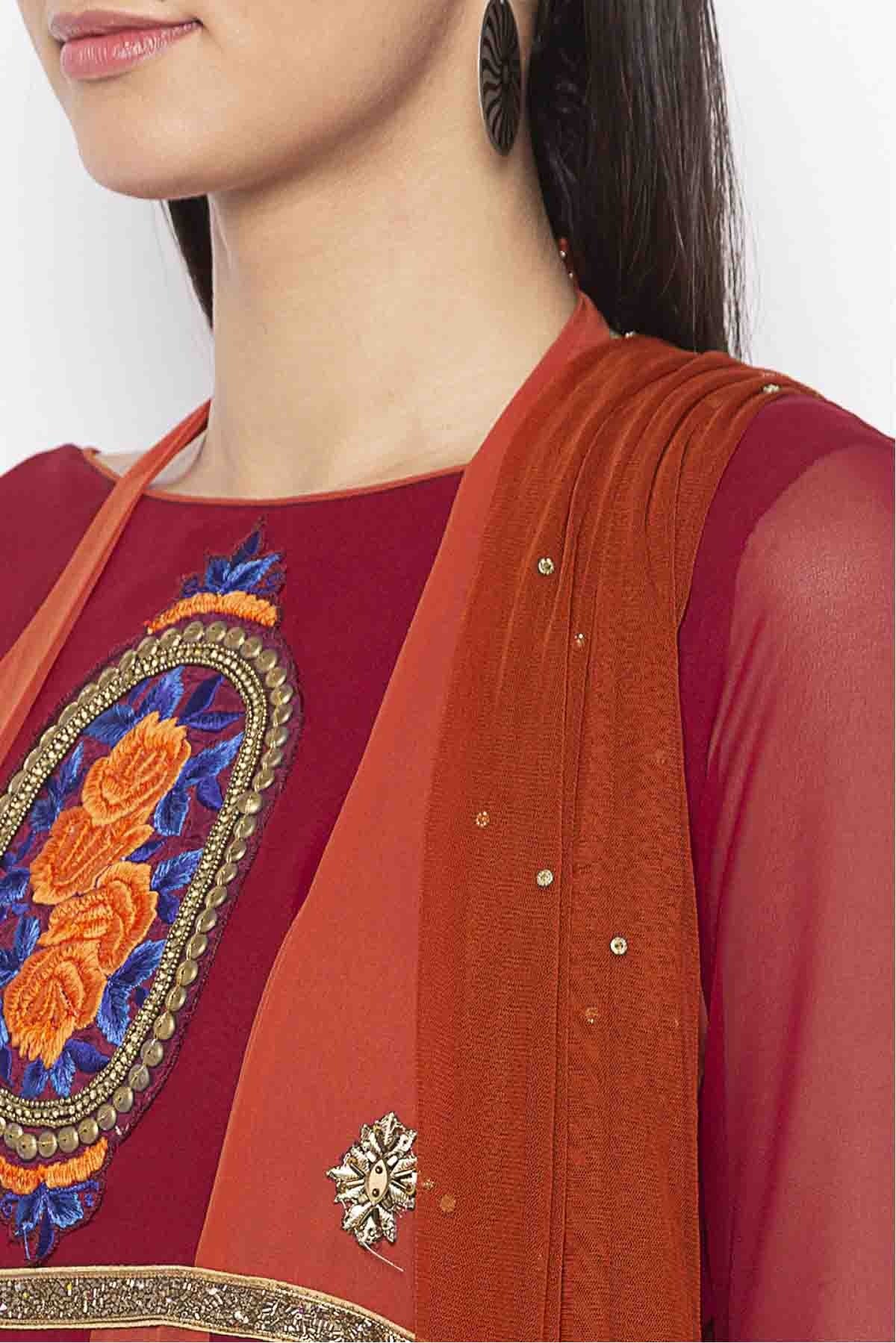 Maroon Colour Plus Size Georgette Embroidery Anarkali Suit BW1070316 B
