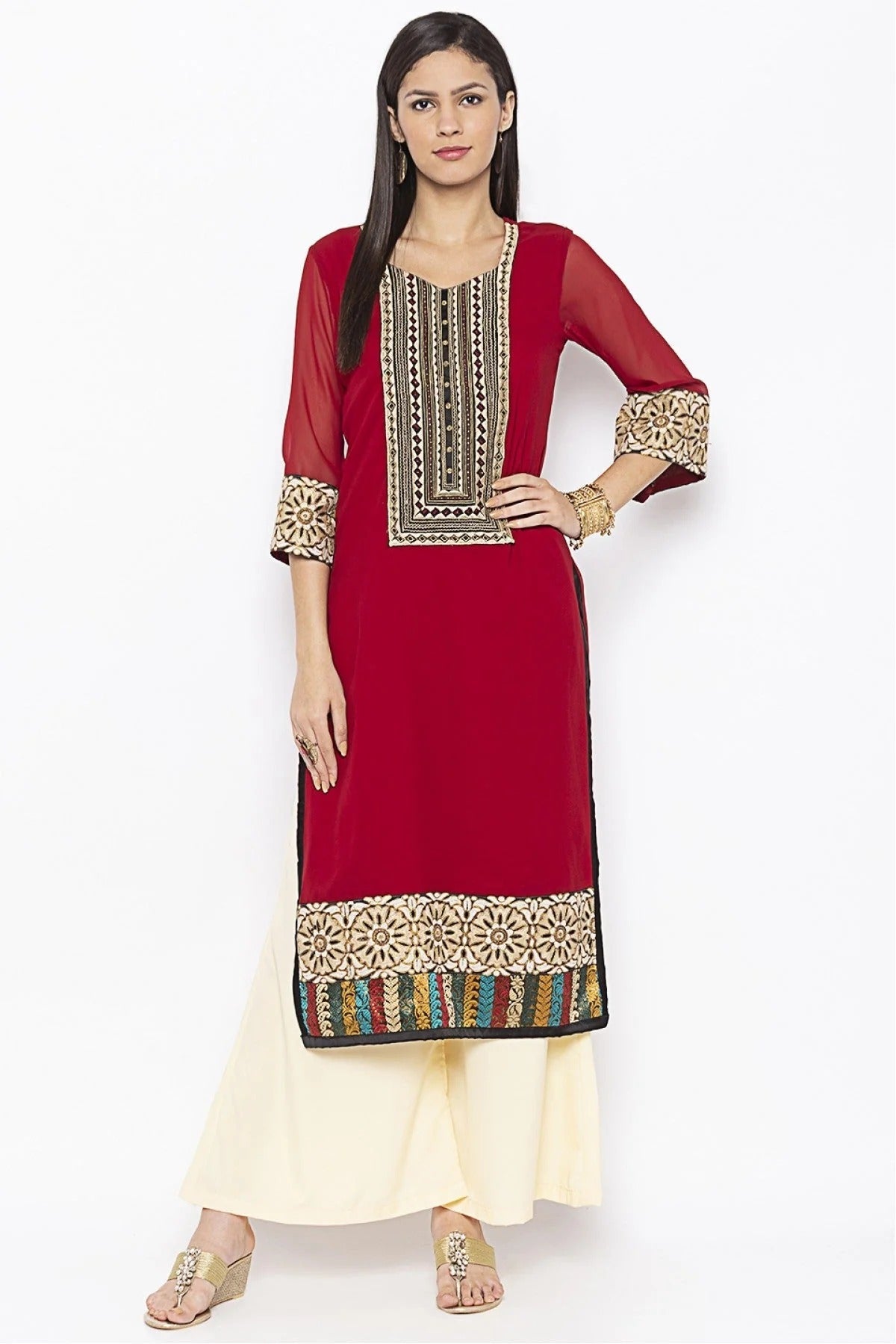 Maroon Colour Plus Size Georgette Embroidery Kurta Set KR1070485