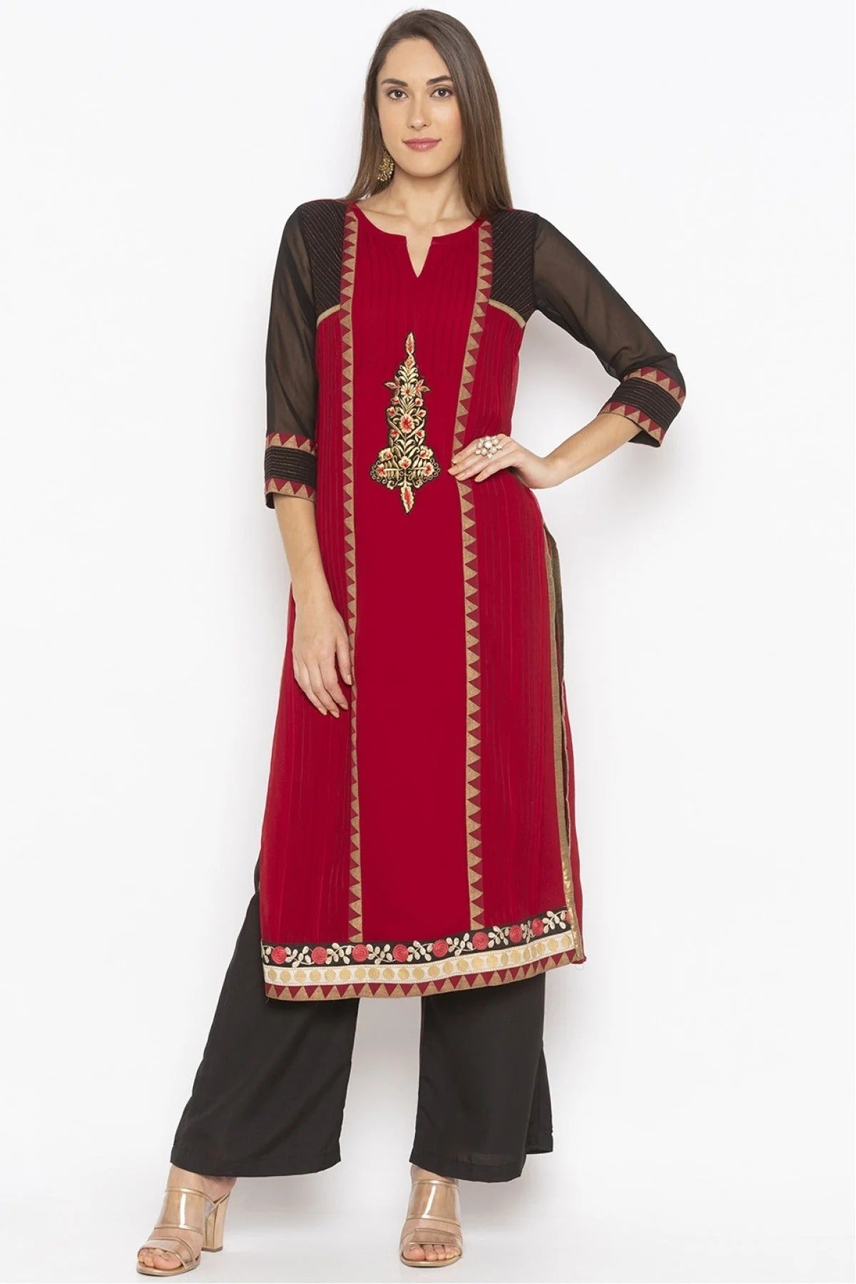 Maroon Colour Plus Size Georgette Embroidery Kurta Set KR1070498