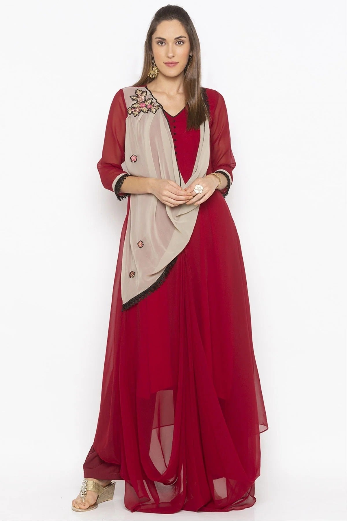 Maroon Colour Plus Size Georgette Embroidery Kurta Set KR1070680