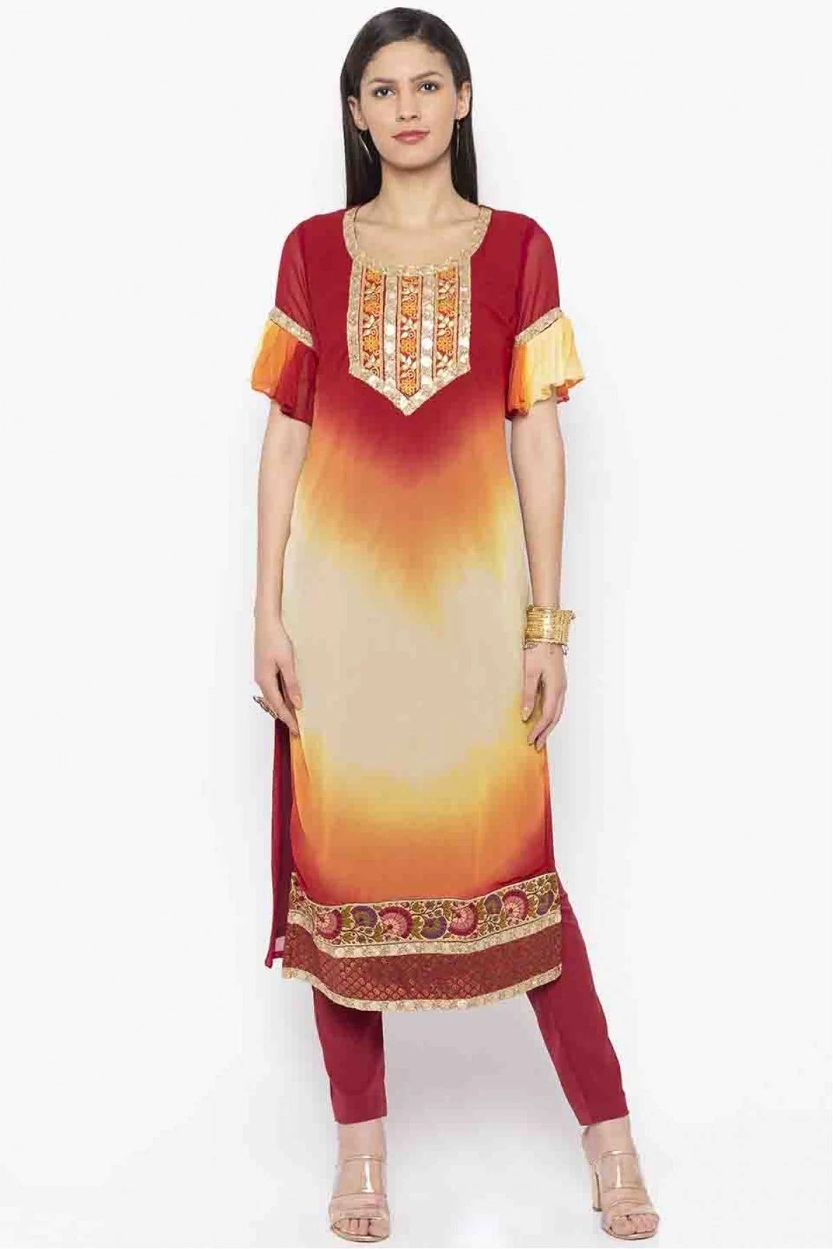 Maroon Colour Plus Size Georgette Embroidery Kurti KR1070360