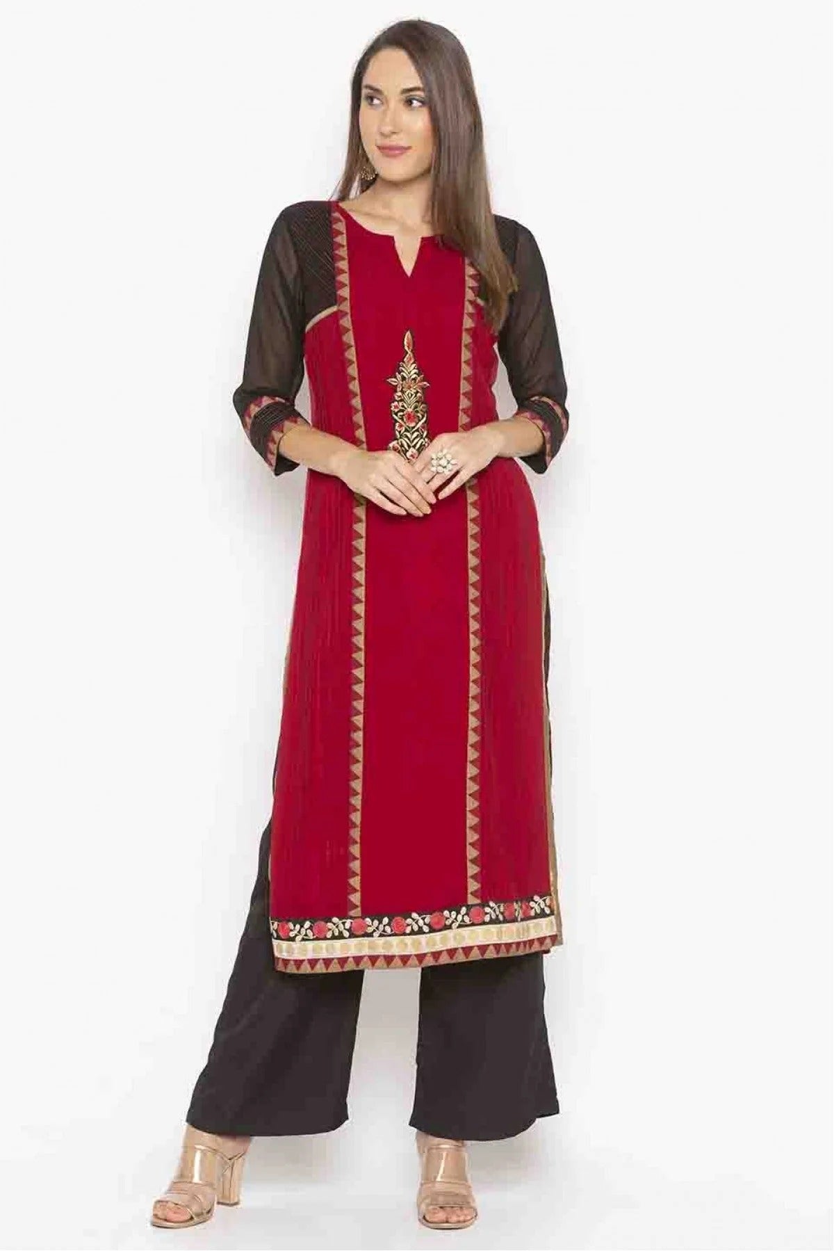 Maroon Colour Plus Size Georgette Embroidery Kurti KR1070368