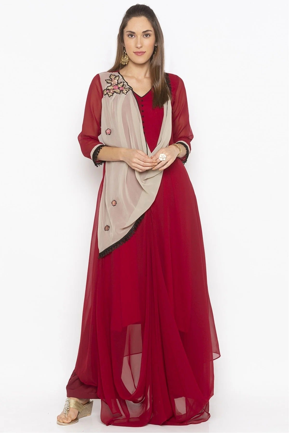 Maroon Colour Plus Size Georgette Embroidery Kurti KR1070652