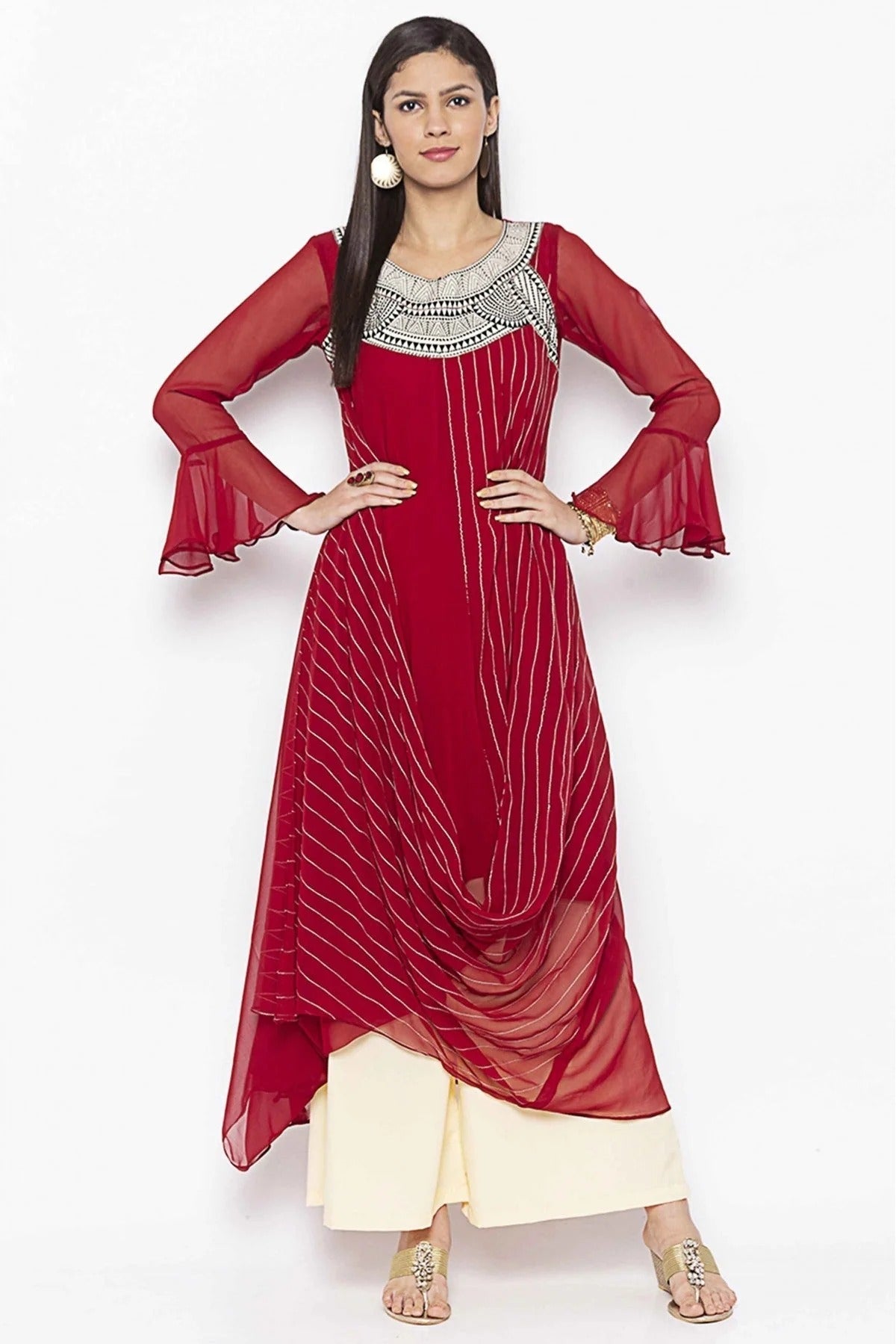 Maroon Colour Plus Size Georgette Embroidery Kurti KR1070695