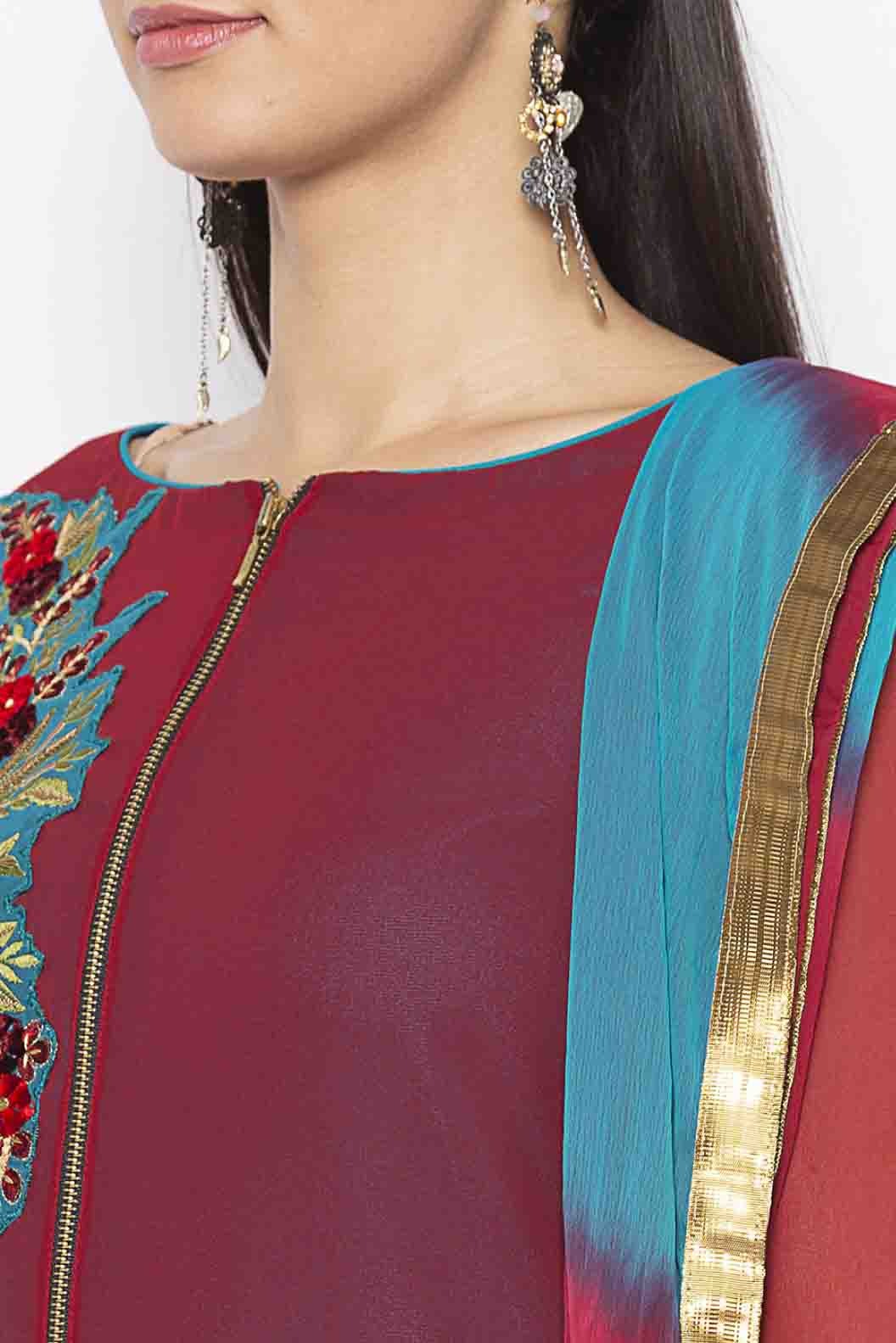 Maroon Colour Plus Size Georgette Embroidery Palazzo Pant Suit BW1070339 B