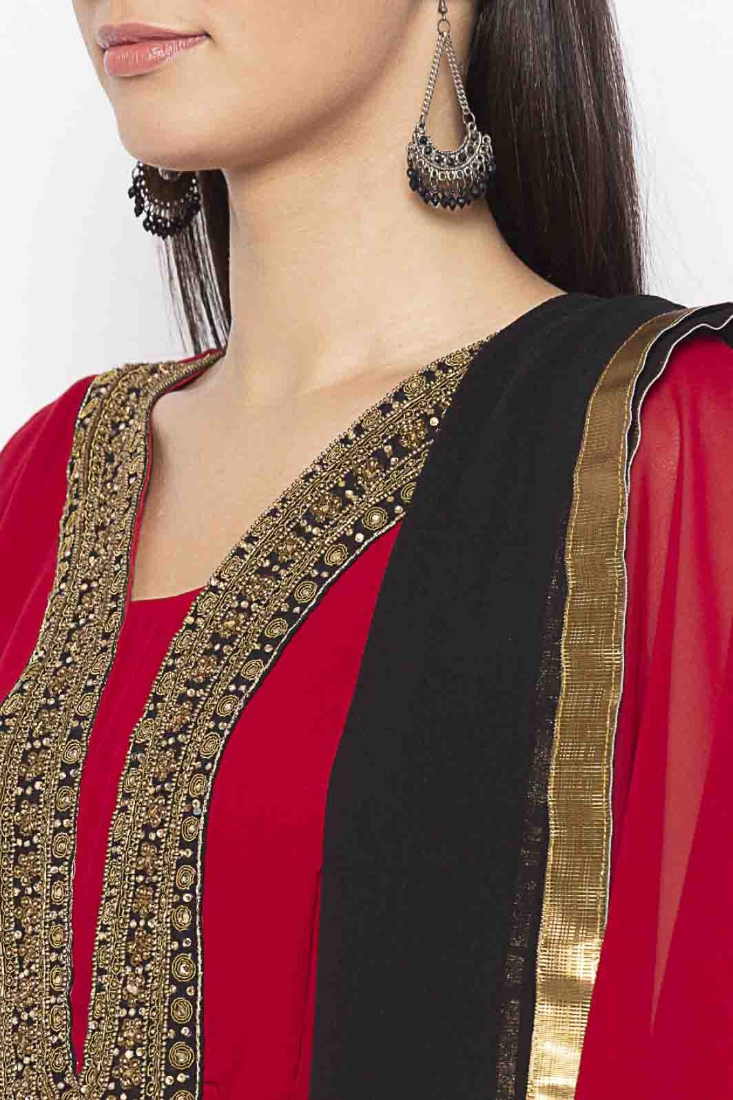 Maroon Colour Plus Size Georgette Embroidery Pant Style Suit BW1070344 B