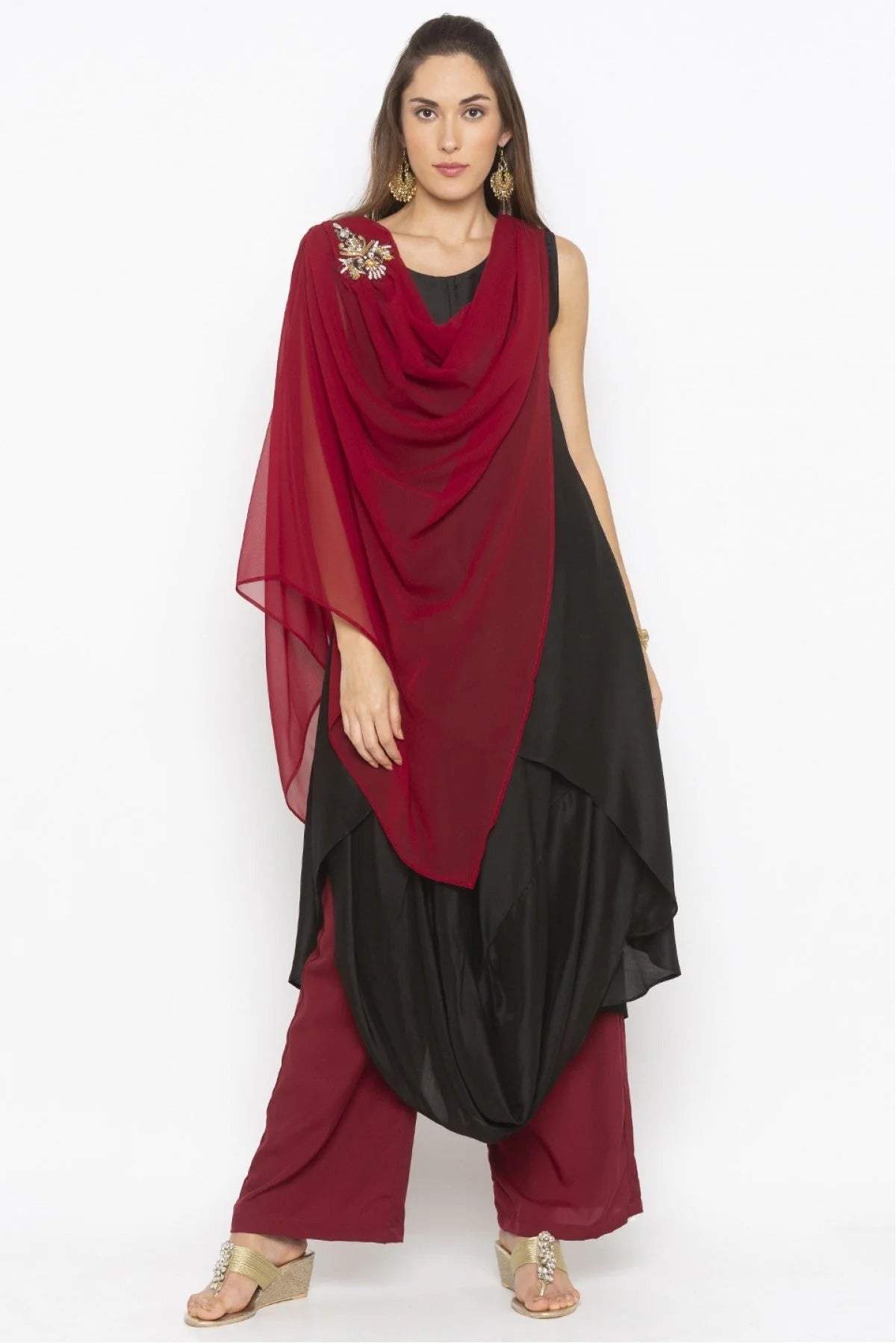 Maroon Colour Plus Size Muslin Embroidery Kurta Set KR1070574