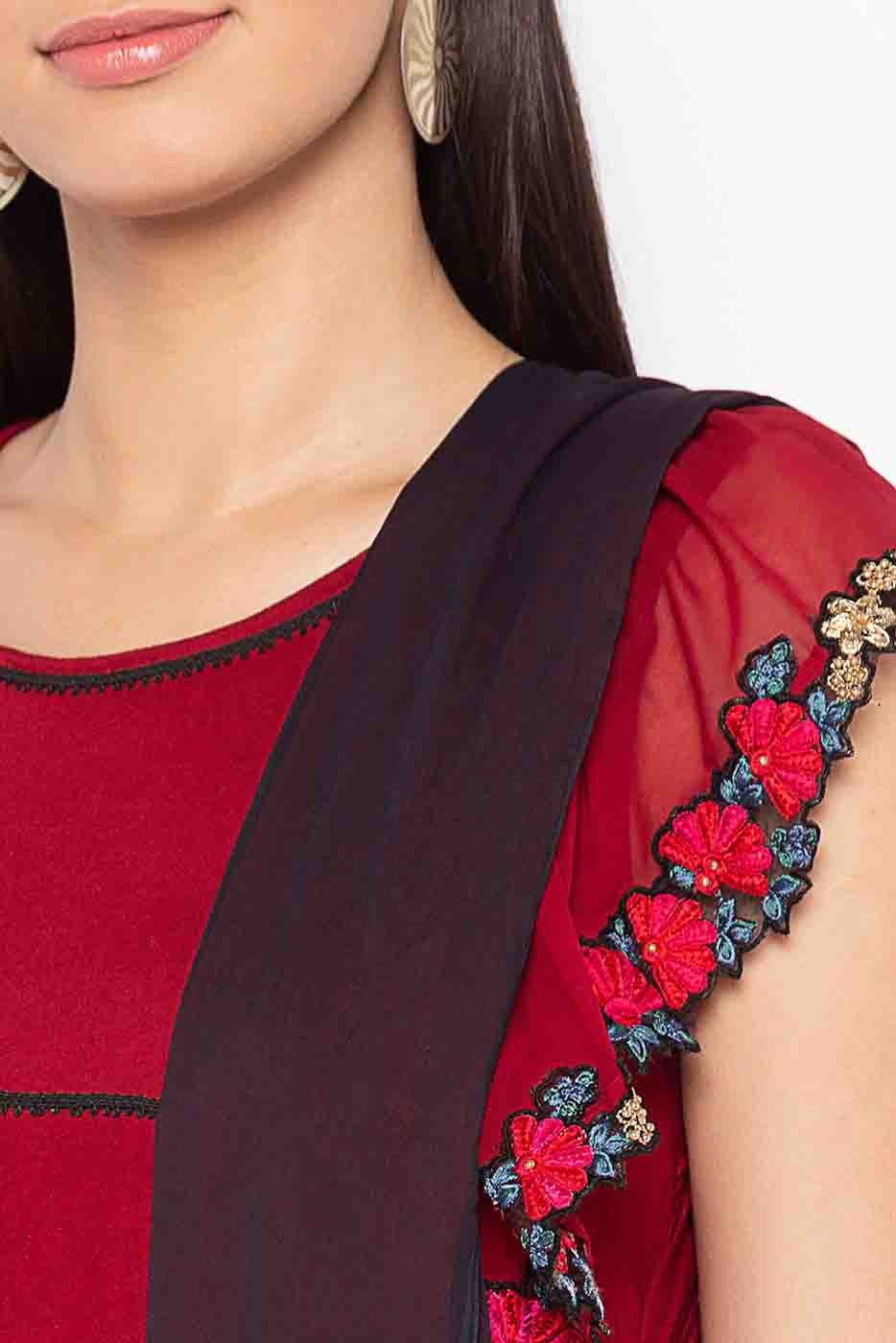 Maroon Colour Plus Size Stitched Cotton Embroidery Pant Style Suit BW1070295 B