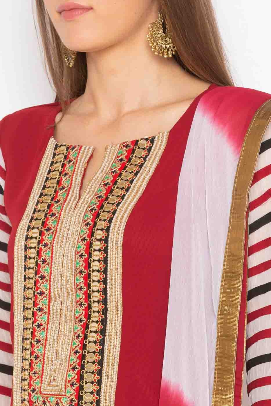 Maroon Colour Plus Size Stitched Georgette Embroidery Palazzo Pant Suit BW1070202 B