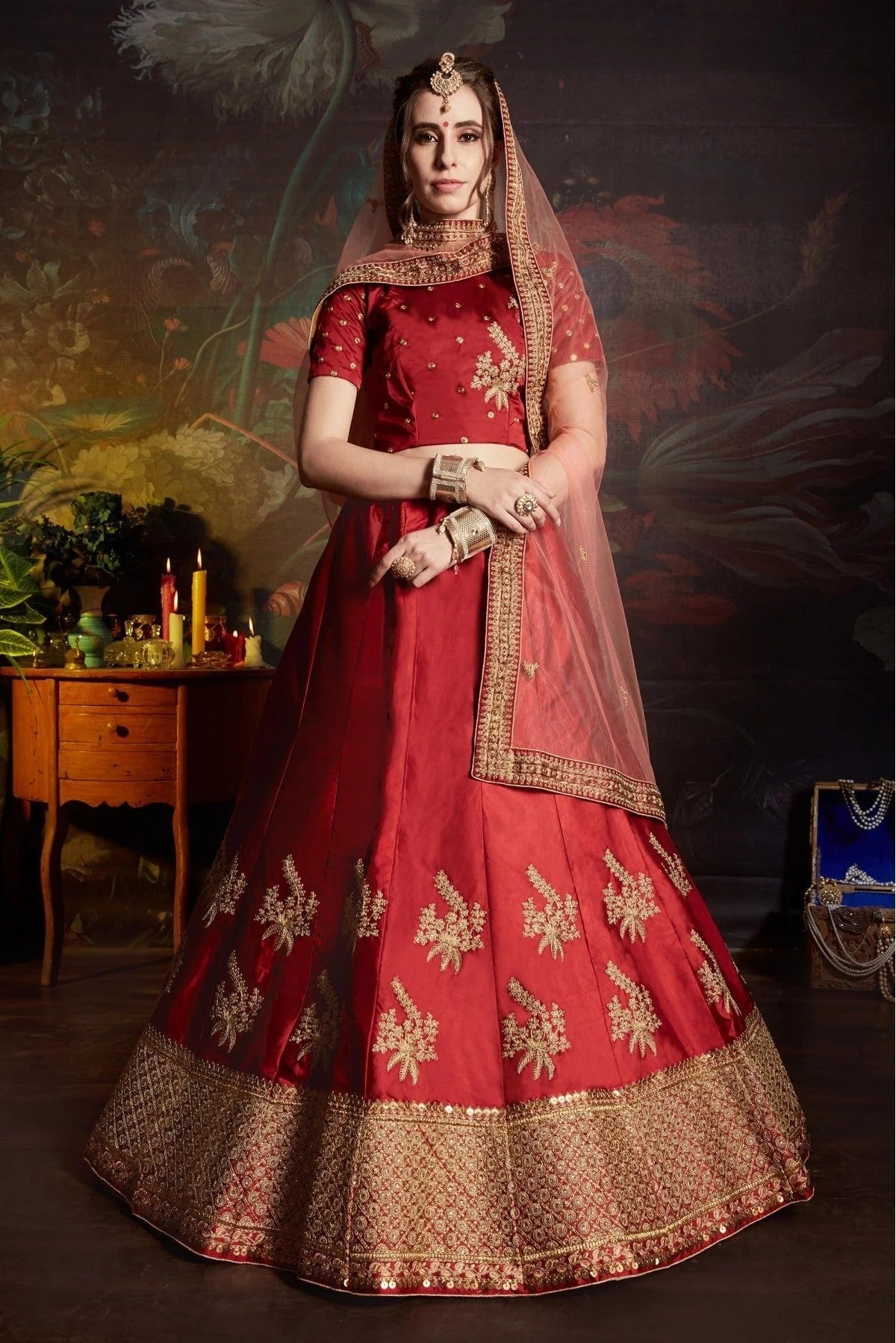 Maroon Colour Satin Embroidery Lehenga Choli LC1080463