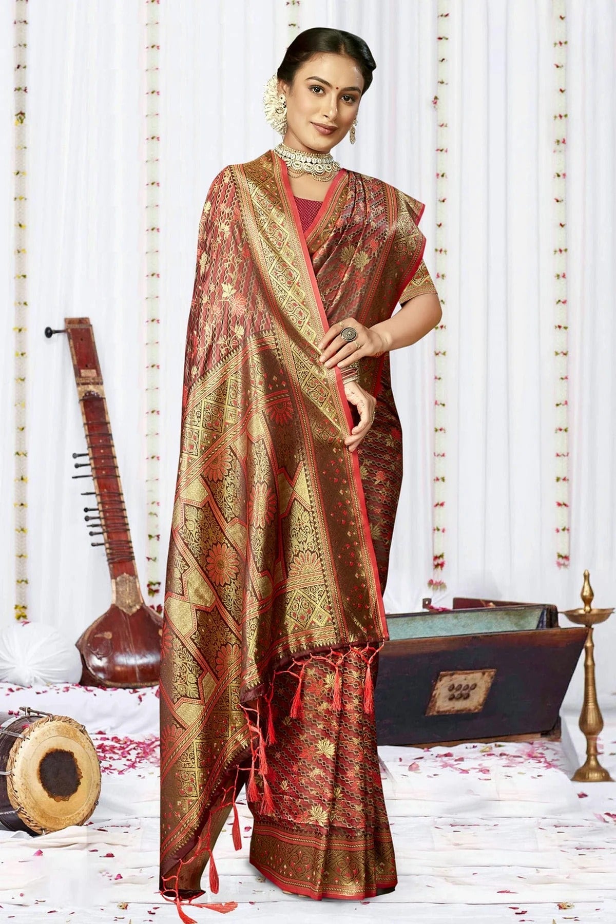 Maroon Colour Satin Silk Traditional Saree SD1102451