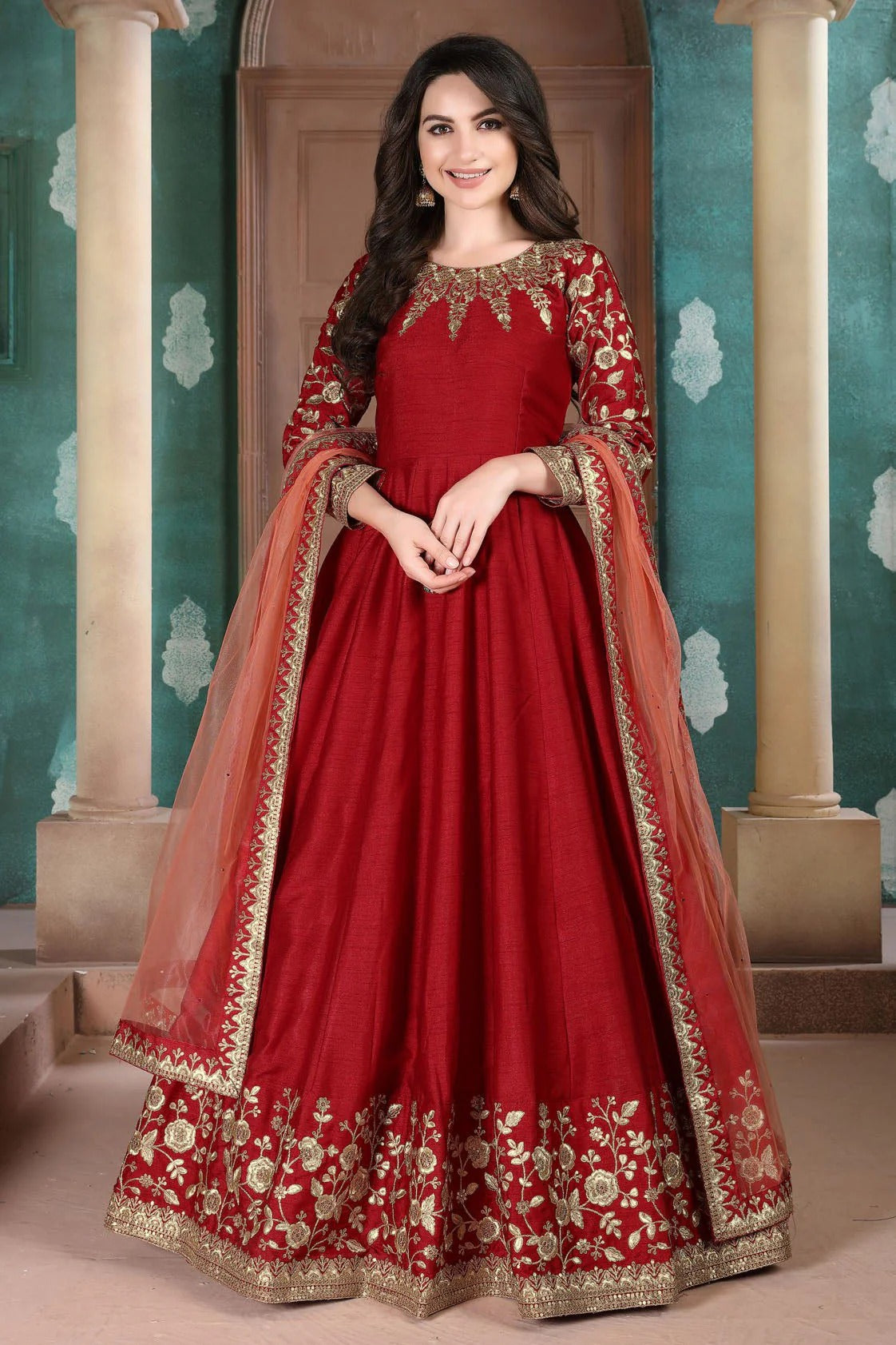 Maroon Colour Silk Embroidery Anarkali Suit SM1050208