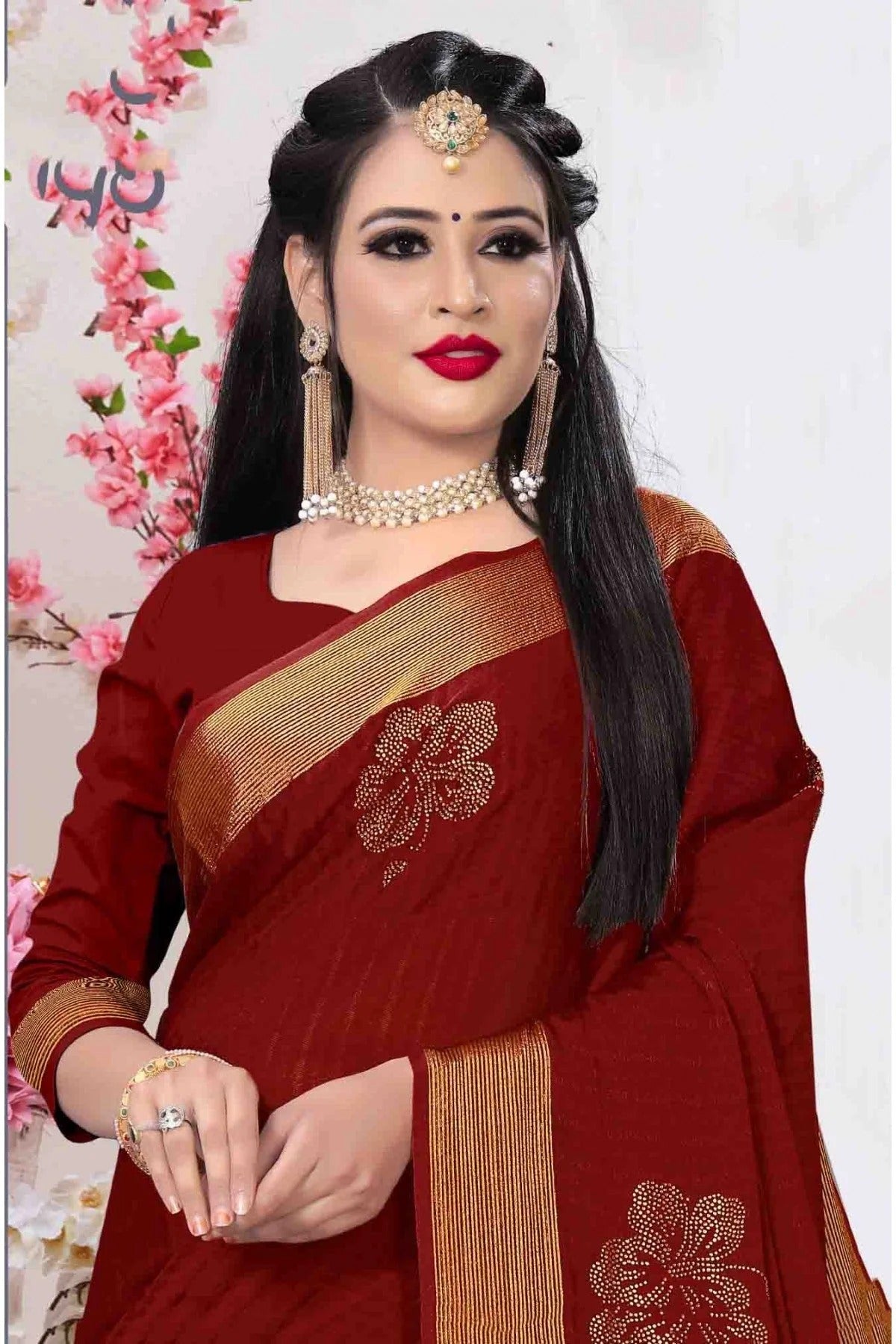 Maroon Colour Silk Satin Designer Saree SD1120634 A