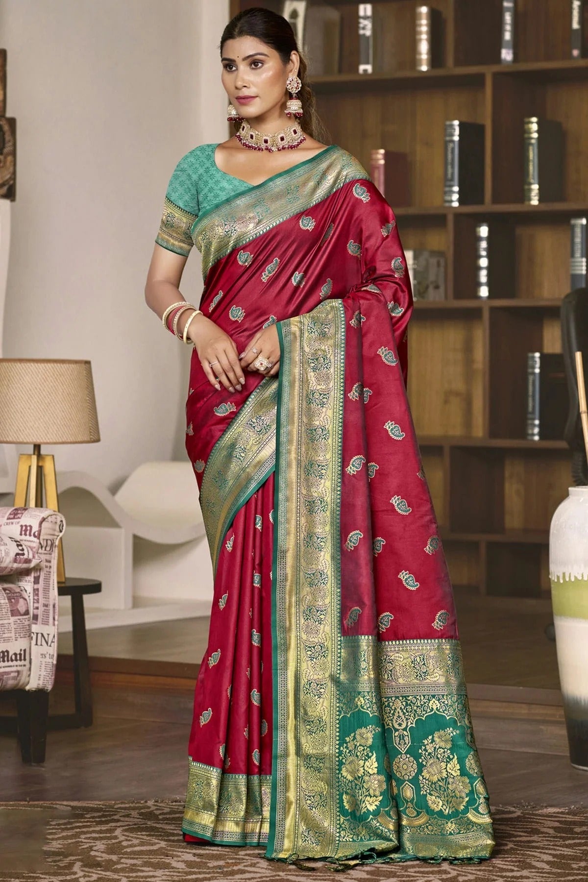Maroon Colour Silk Woven Work Traditional Saree SD1102777