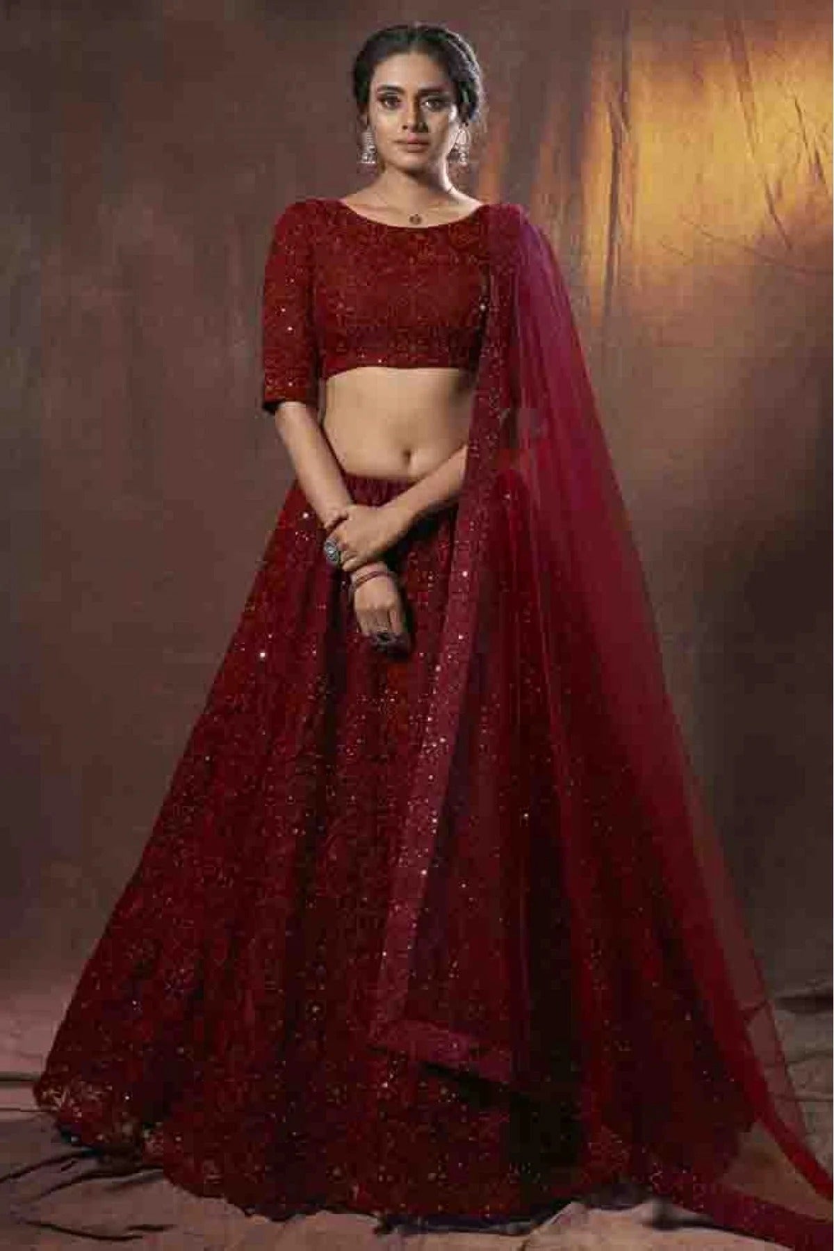 Maroon Colour Soft Net Sequins Work Lehenga Choli LC1080525