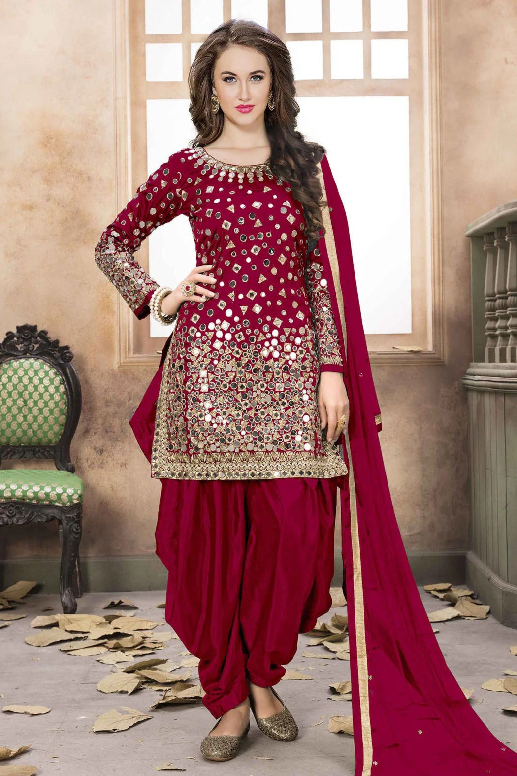 Maroon Colour Taffeta Silk Embroidery Patiala Suit SM1050228