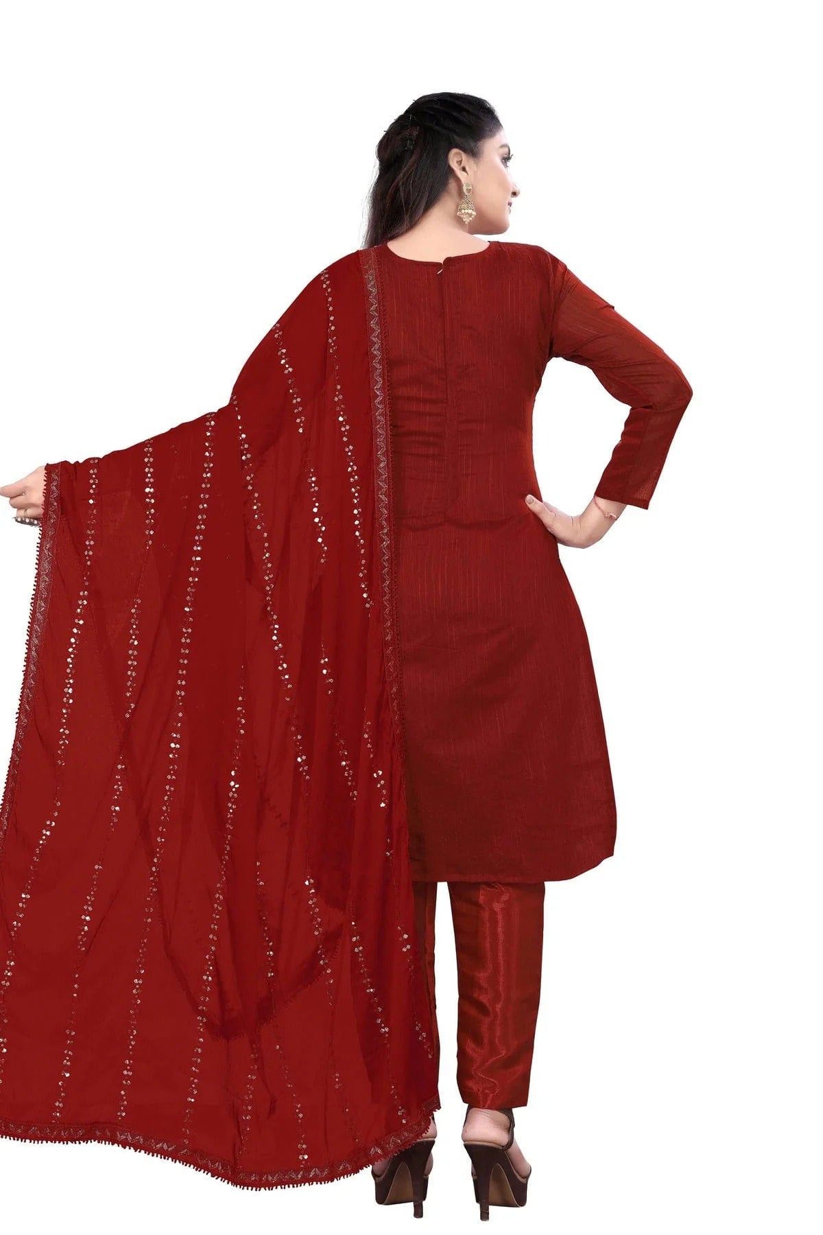 Maroon Colour Unstitched Chanderi Cotton Straight Suit US1160666 A