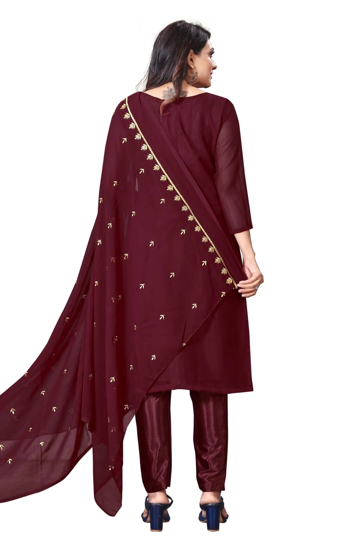 Maroon Colour Unstitched Faux Georgette Straight Suit US1160639 A