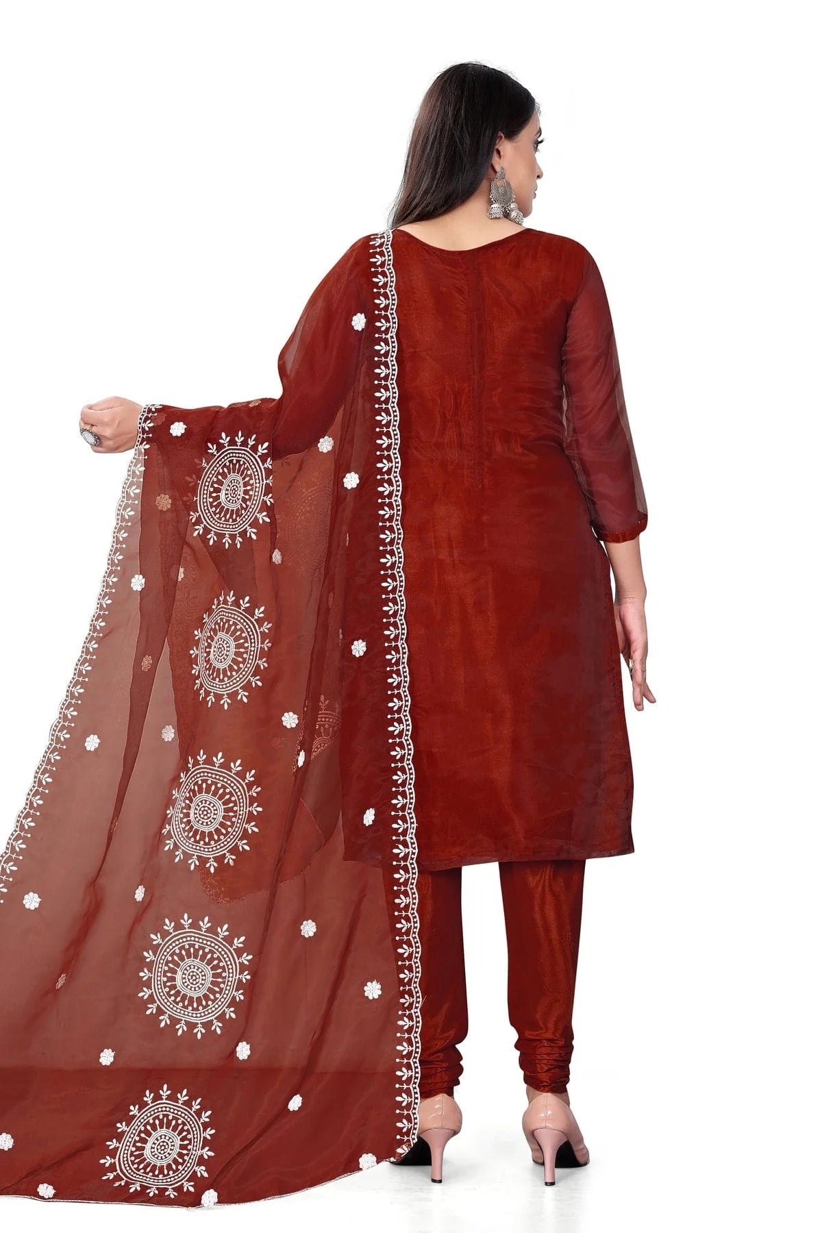 Maroon Colour Unstitched Organza Churidar Suit US1160708 A