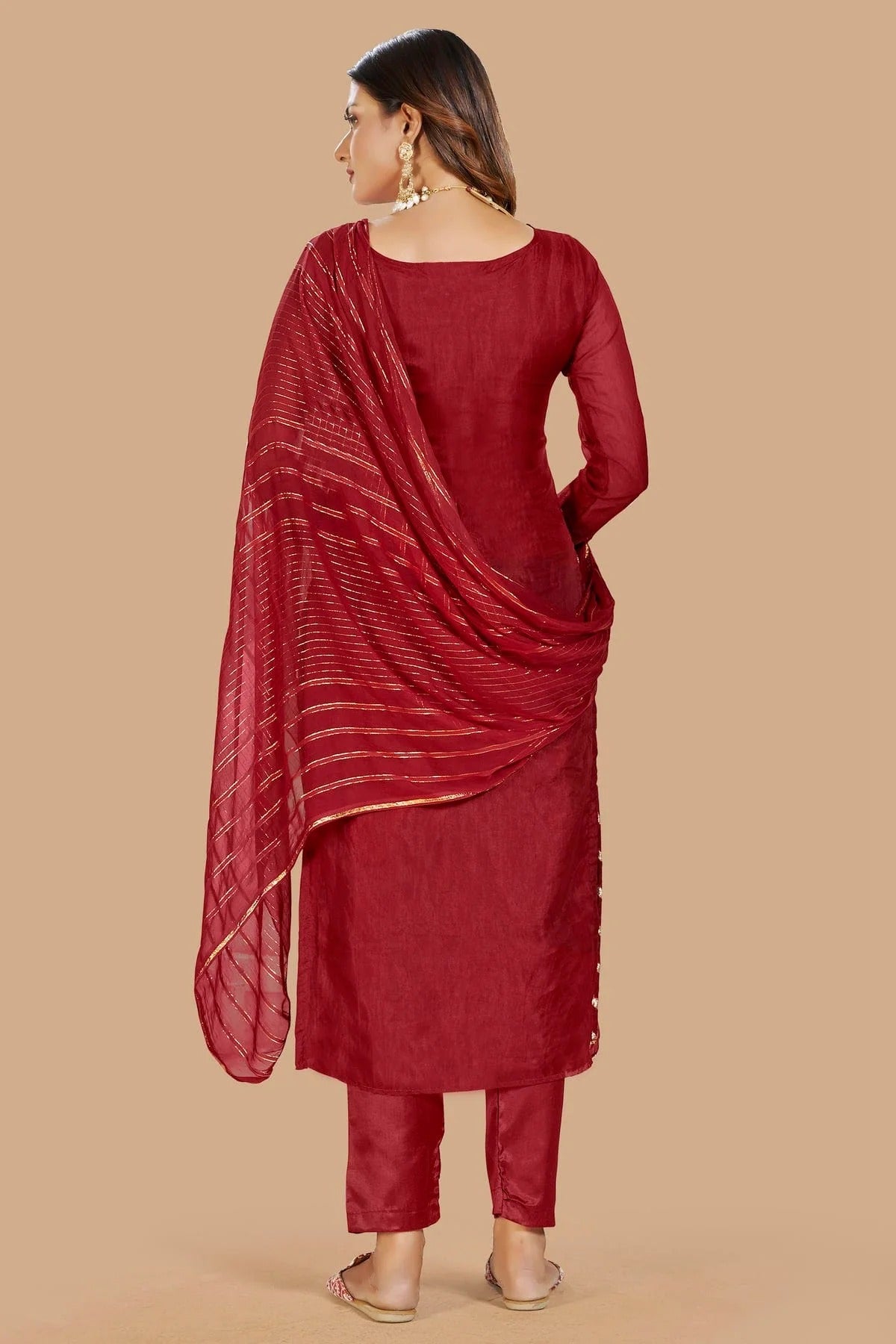 Maroon Colour Unstitched Organza Jacquard Fabric Straight Suit US1161030 A