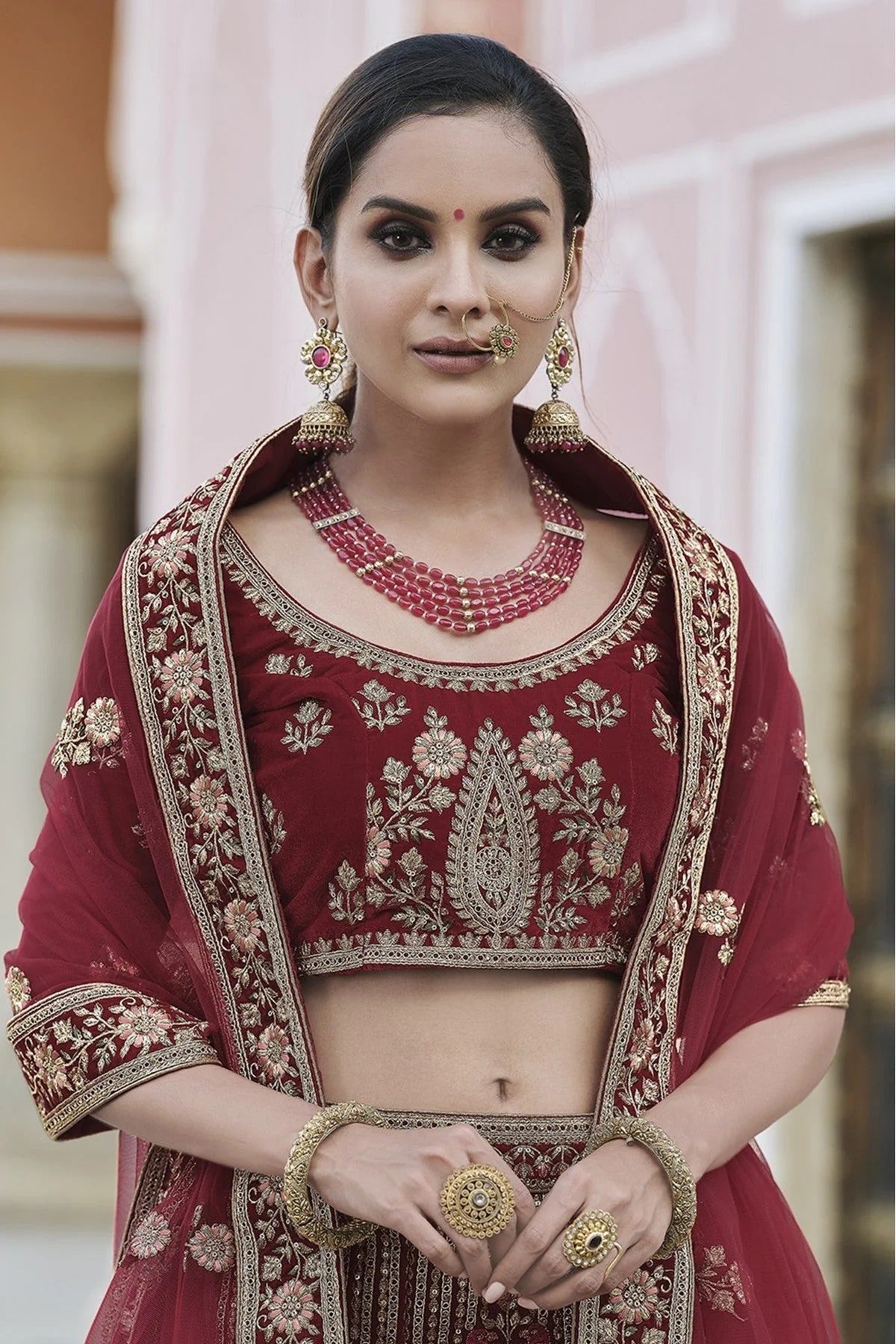 Maroon Colour Velvet Hand Work Lehenga Choli LC1080098 A