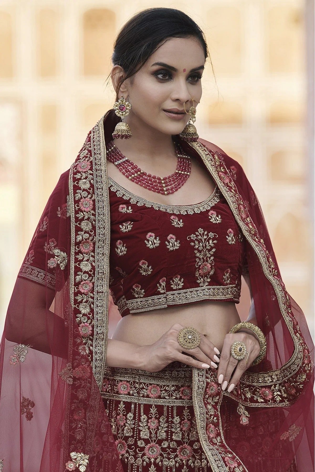 Maroon Colour Velvet Hand Work Lehenga Choli LC1080102 A