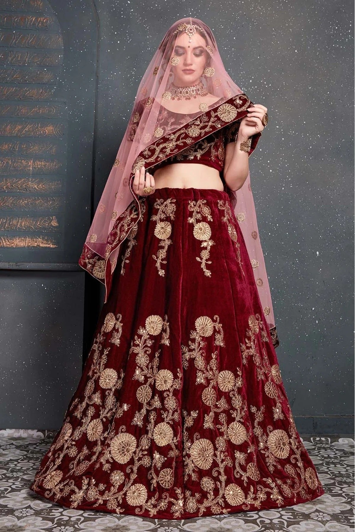 Maroon Colour Velvet Lehenga Choli LC1010030 D
