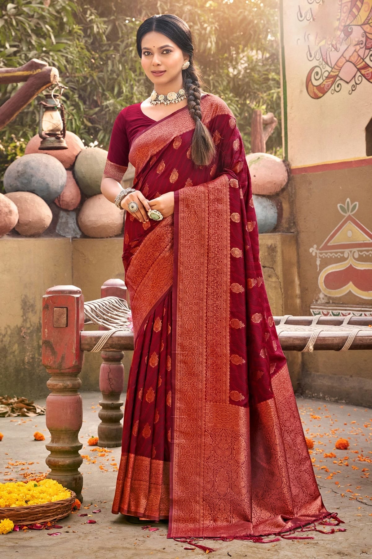 Maroon Colour Woven Work Banarasi Silk Saree SD1101727