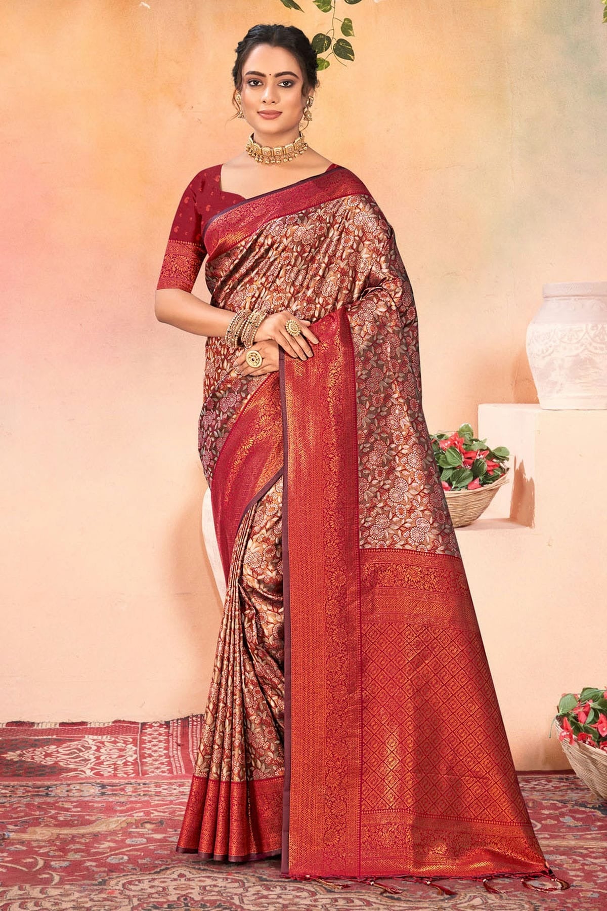 Maroon Colour Woven Work Kanjivaram Silk Saree SD1102049