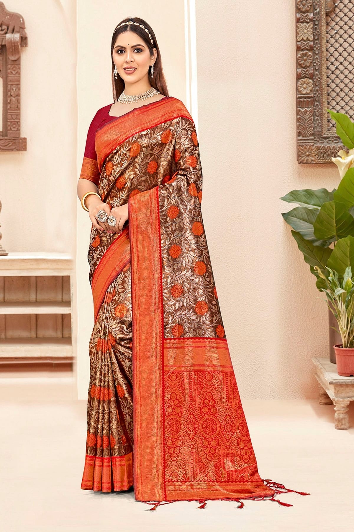 Maroon Colour Woven Work Silk Saree SD1102296