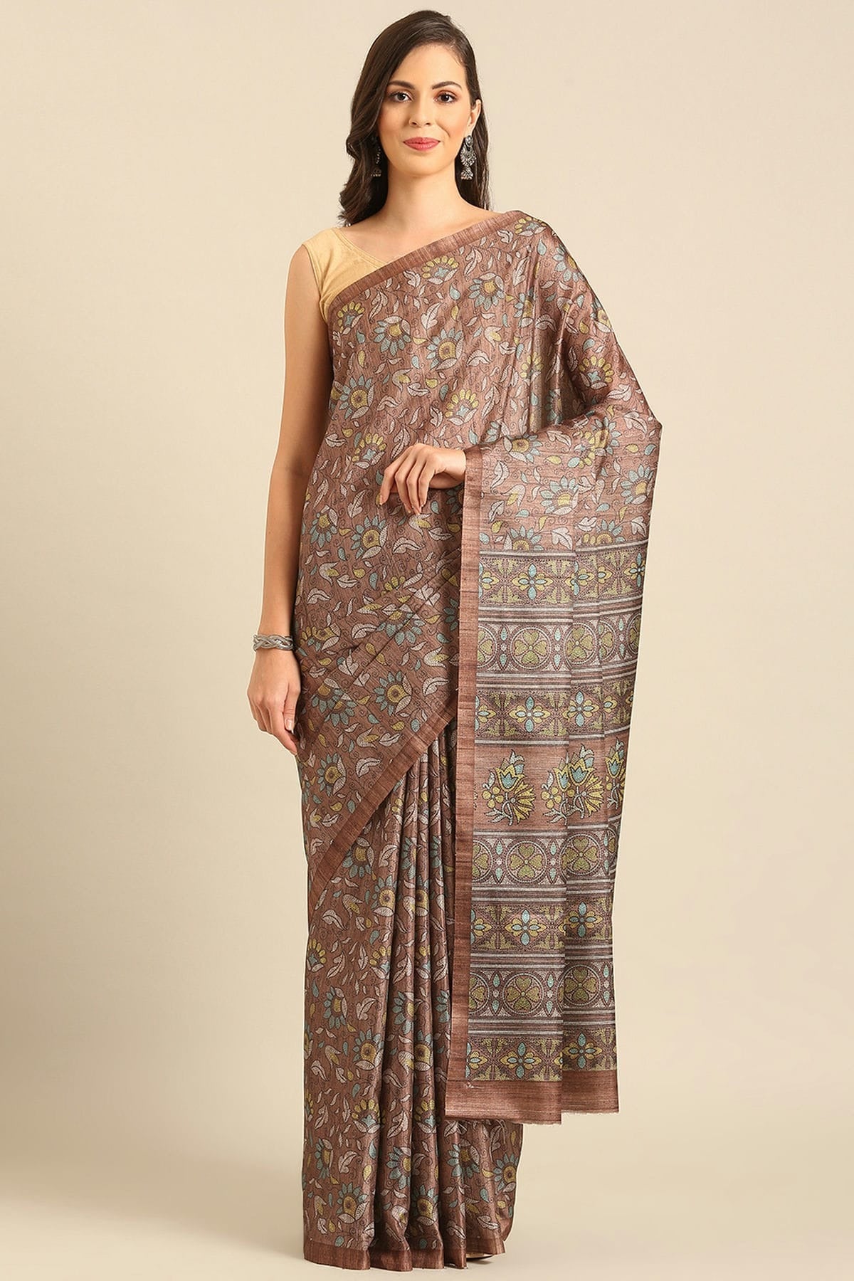 Mauve Colour Cotton Katha Handloom Silk Saree SD1102473
