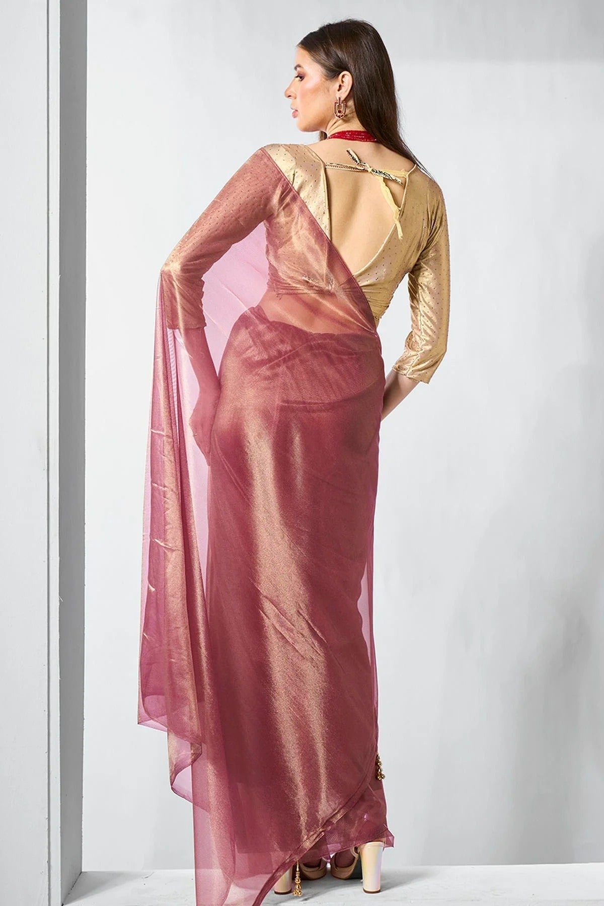 Mauve Colour Gold Tissue Net Designer Saree SD1111711 A