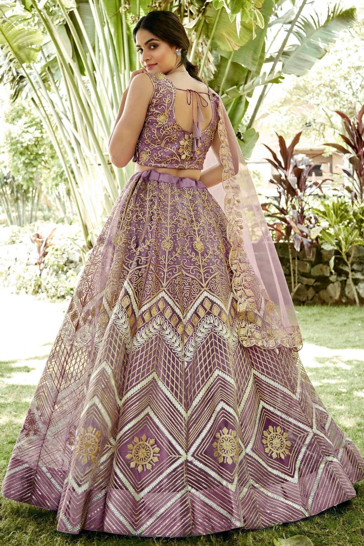 Mauve Colour Net Semi Stitched Lehenga Choli LC1170082 B