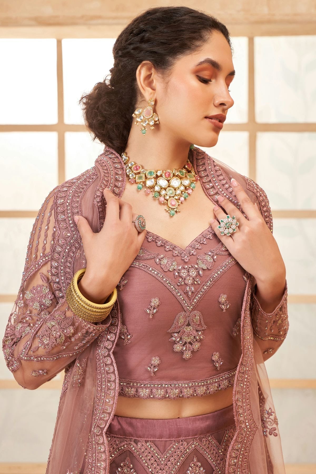 Mauve Embroidery Net and SilK Lehenga Choli LC1290152 B