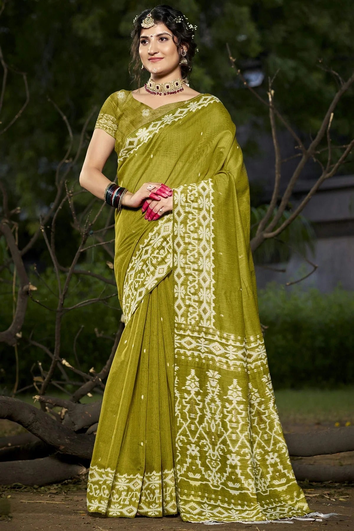 Mehendi Green Colour Cotton Woven Work Traditional Saree SD1102929