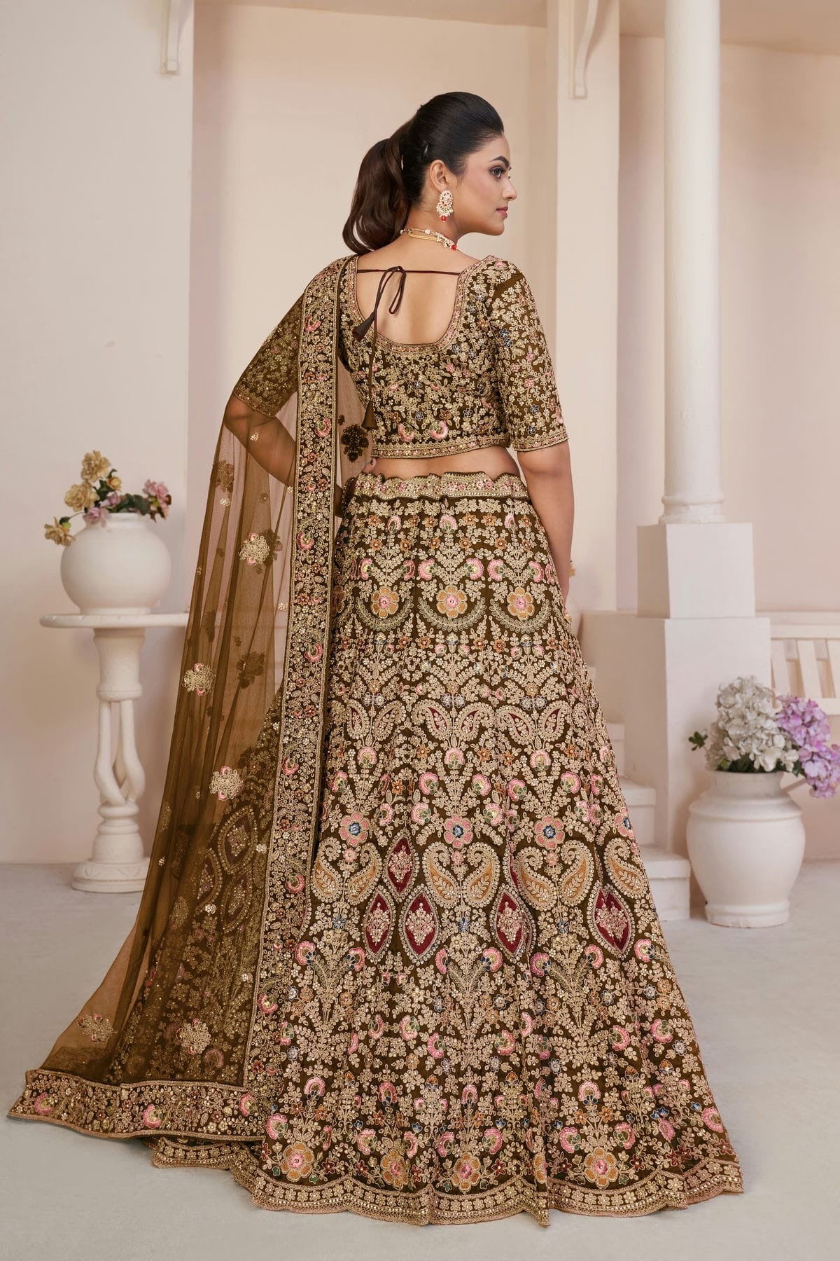 Mehendi Green Colour Embroidery Net Lehenga Choli LD1080862 A