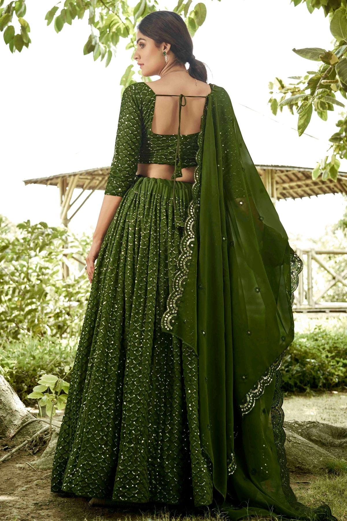 Mehendi Green Colour Georgette Semi Stitched Lehenga Choli LC1170080 B