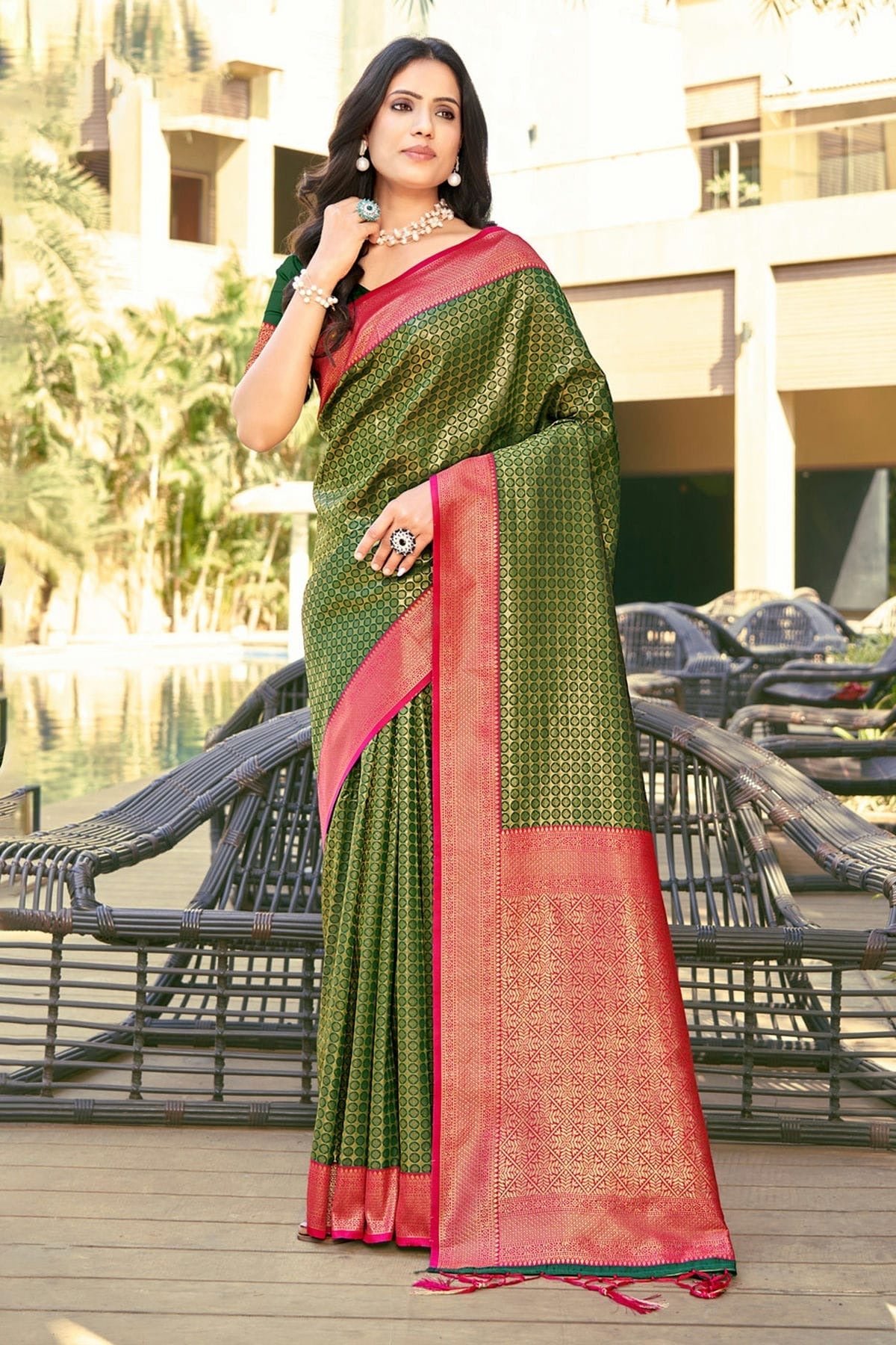 Mehendi Green Colour Woven Work Banarasi Silk Saree SD1101791