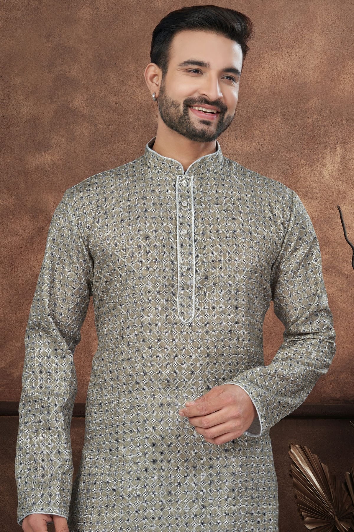 Mehendi Green Jacquard Kurta Pajama KP1040690 A