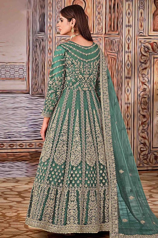 Mint Blue Colour Net Semi Stitched Anarkali Suit SM1050278 A