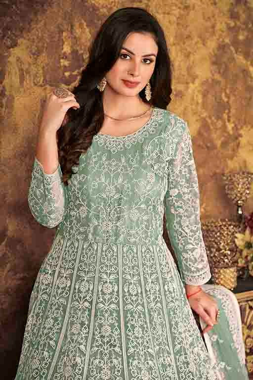 Mint Green Colour Net Semi Stitched Anarkali Suit SM1050303 B