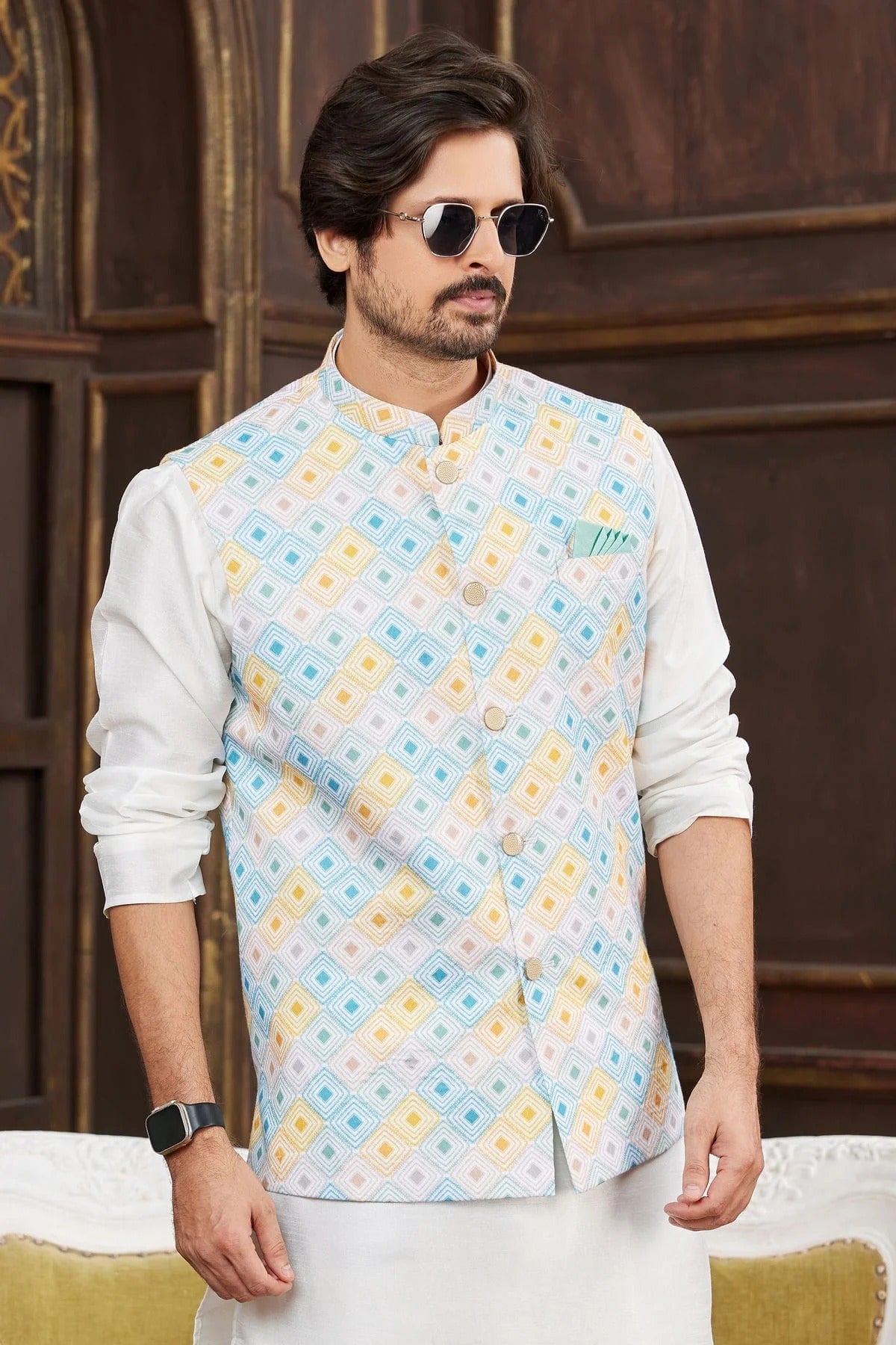 Multicolour Art Silk Kurta Pajama With Jacket KP1230257 B