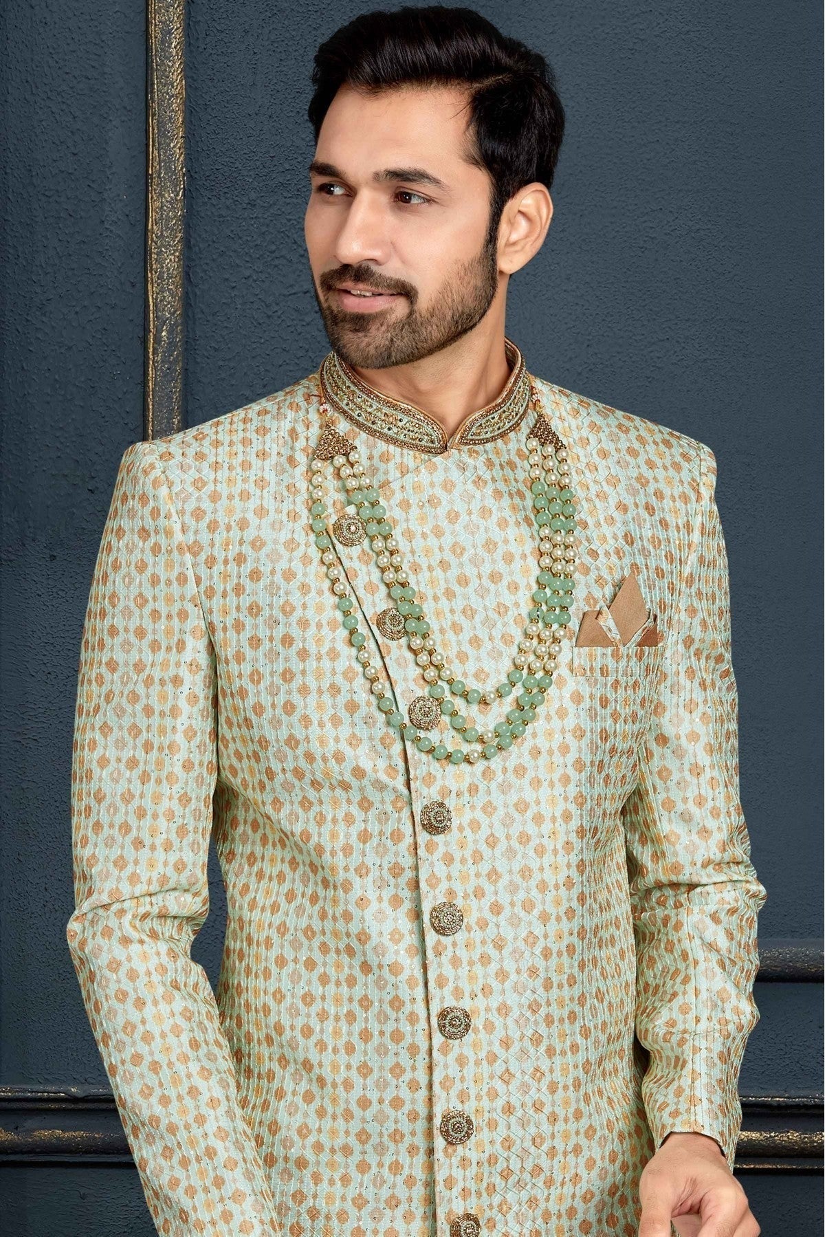 Multicolour Banarasi Jacquard Sherwani SH1040377 A